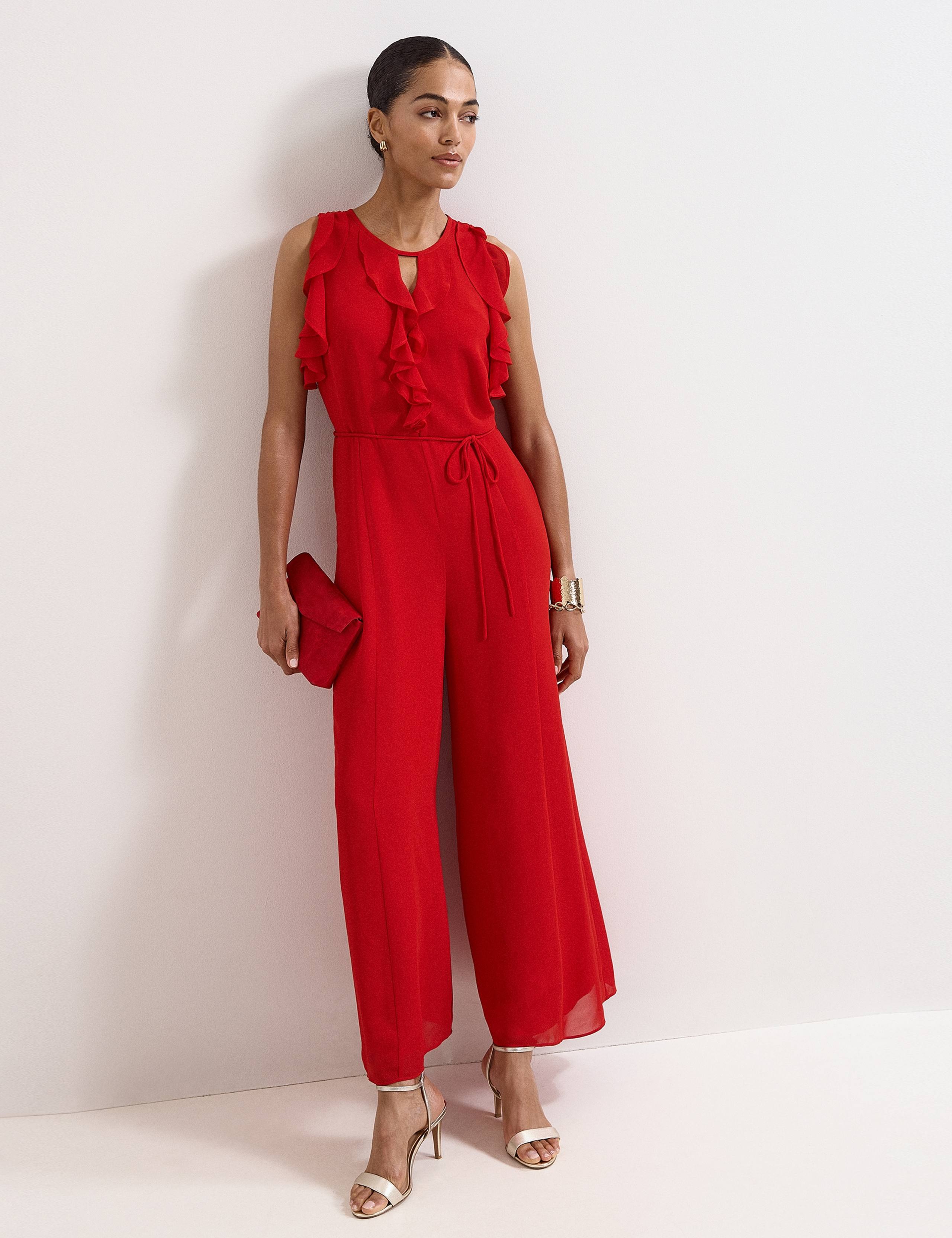 Frill Detail Sleeveless Wide Leg Jumpsuit