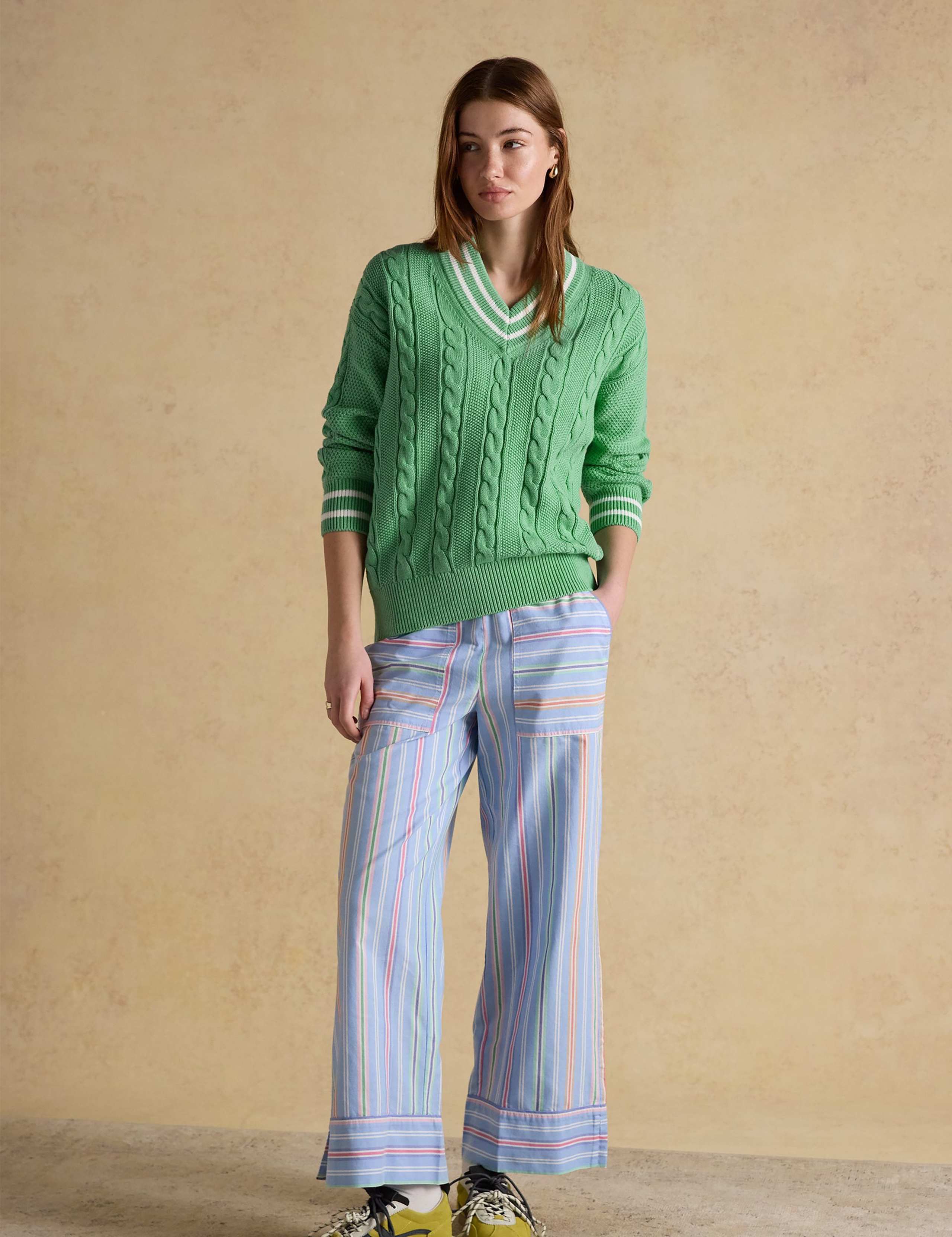 Pure Cotton Cable Knit V-Neck Jumper