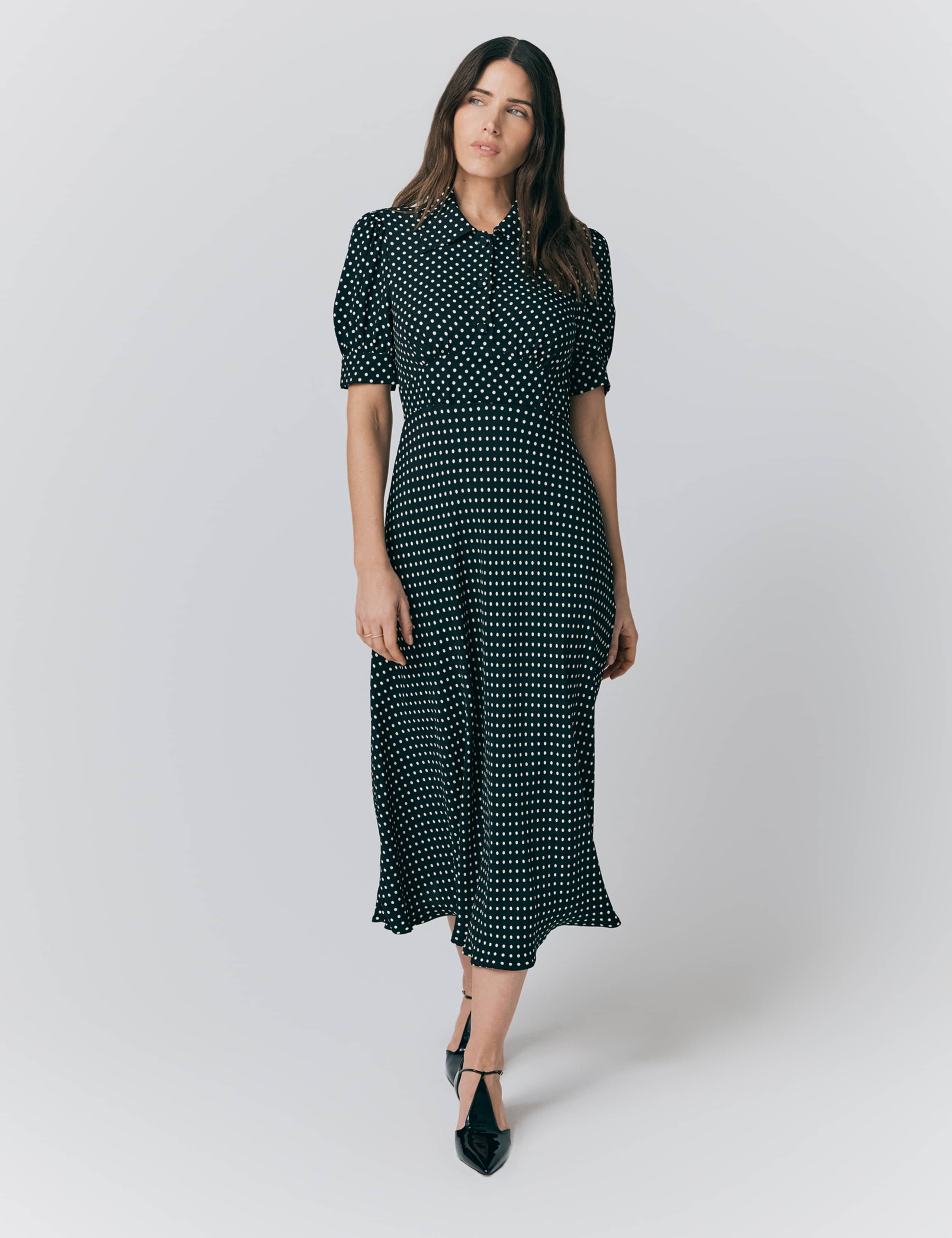 Crepe Polka Dot Midi Tea Dress
