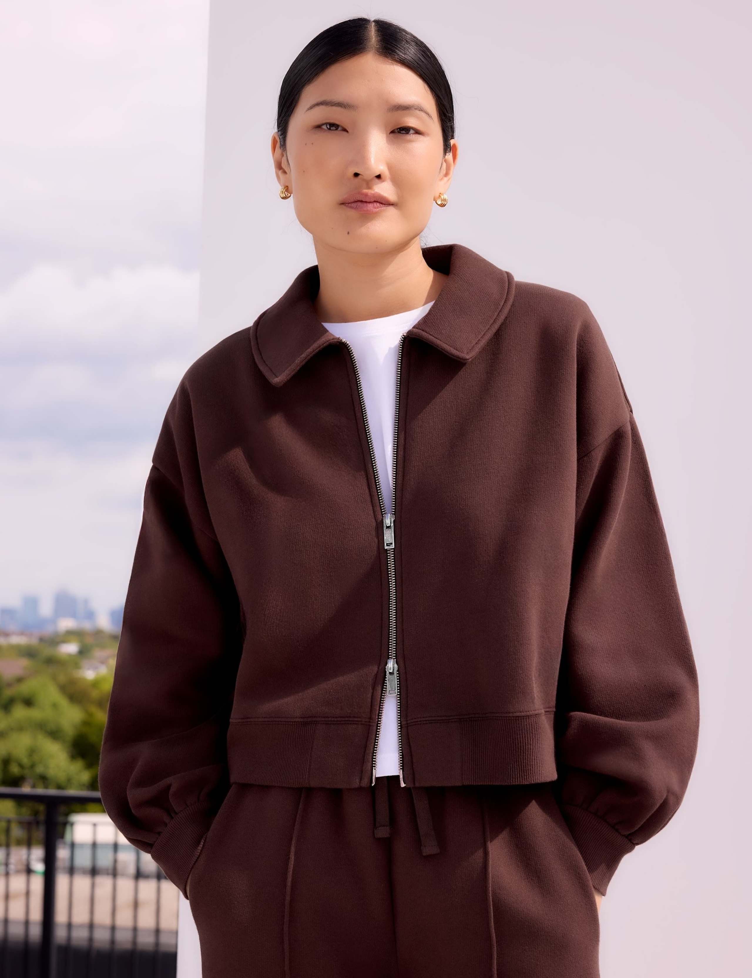Cotton Rich Relaxed Collared Bomber Jacket