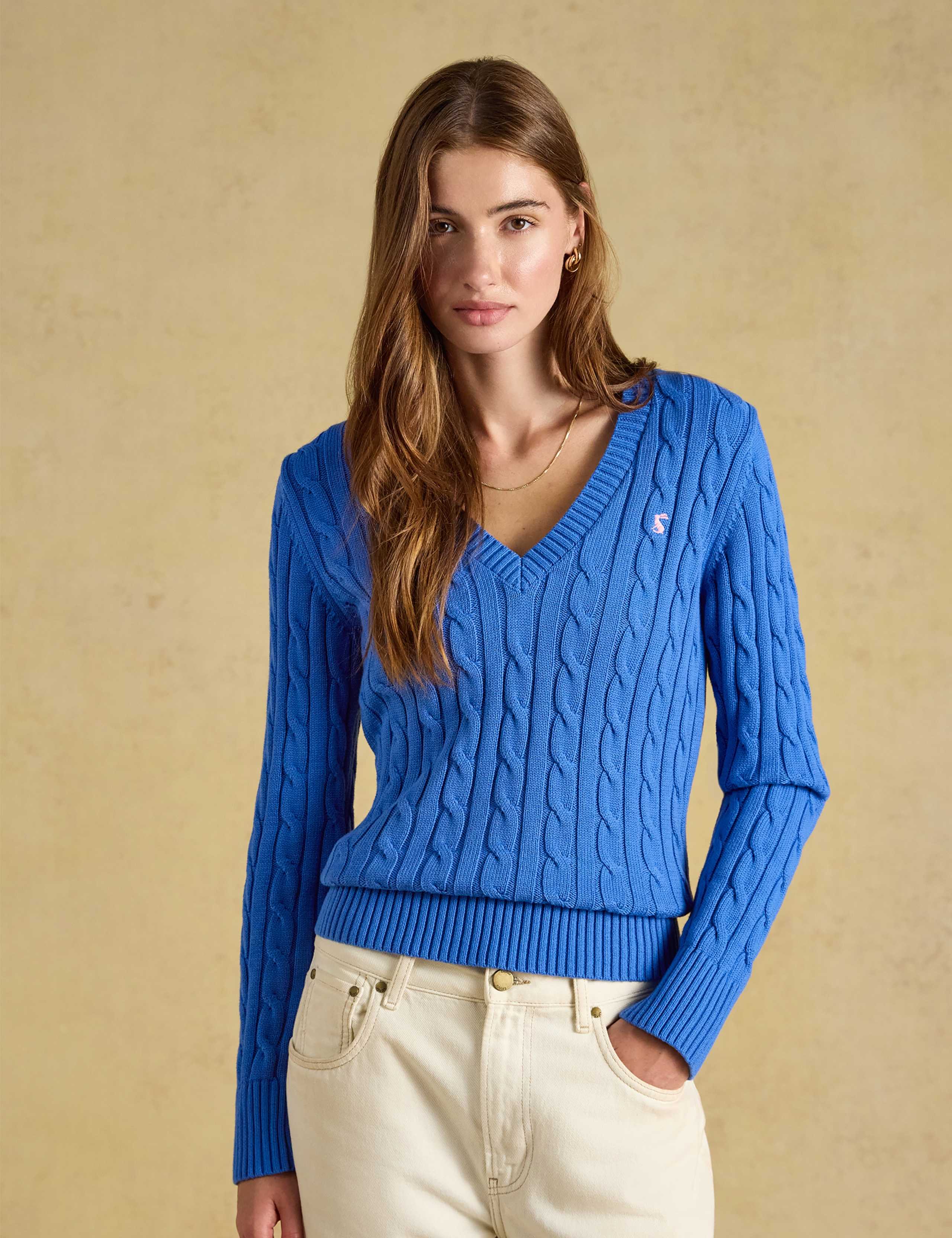 Pure Cotton Cable Knit V Neck Jumper
