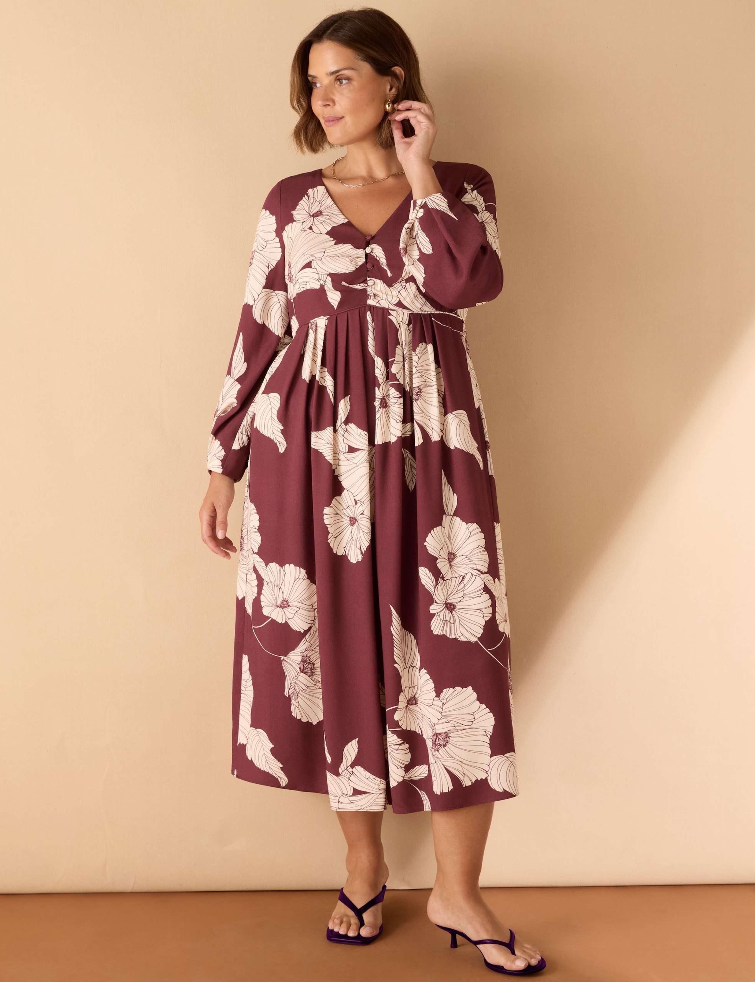 Floral V-Neck Midaxi Kimono Dress