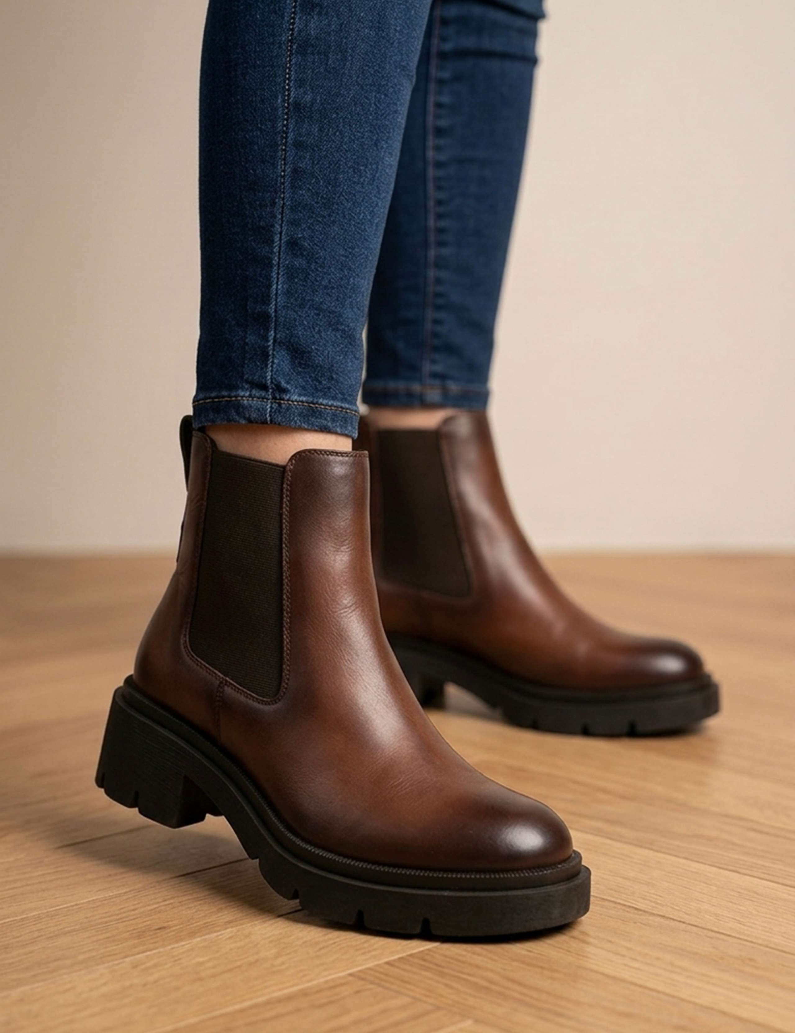 Leather Chelsea Block Heel Ankle Boots