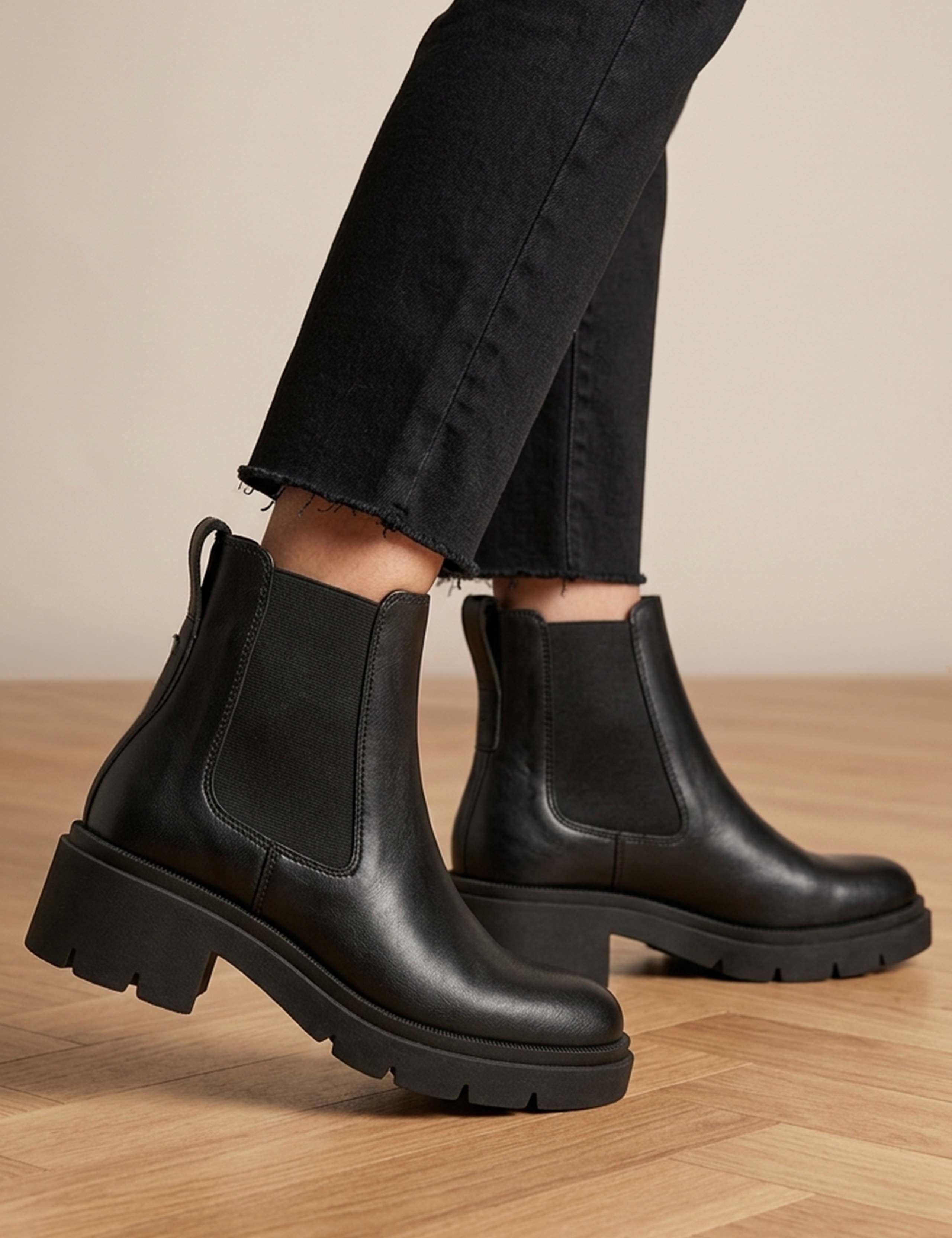 Leather Chelsea Block Heel Ankle Boots