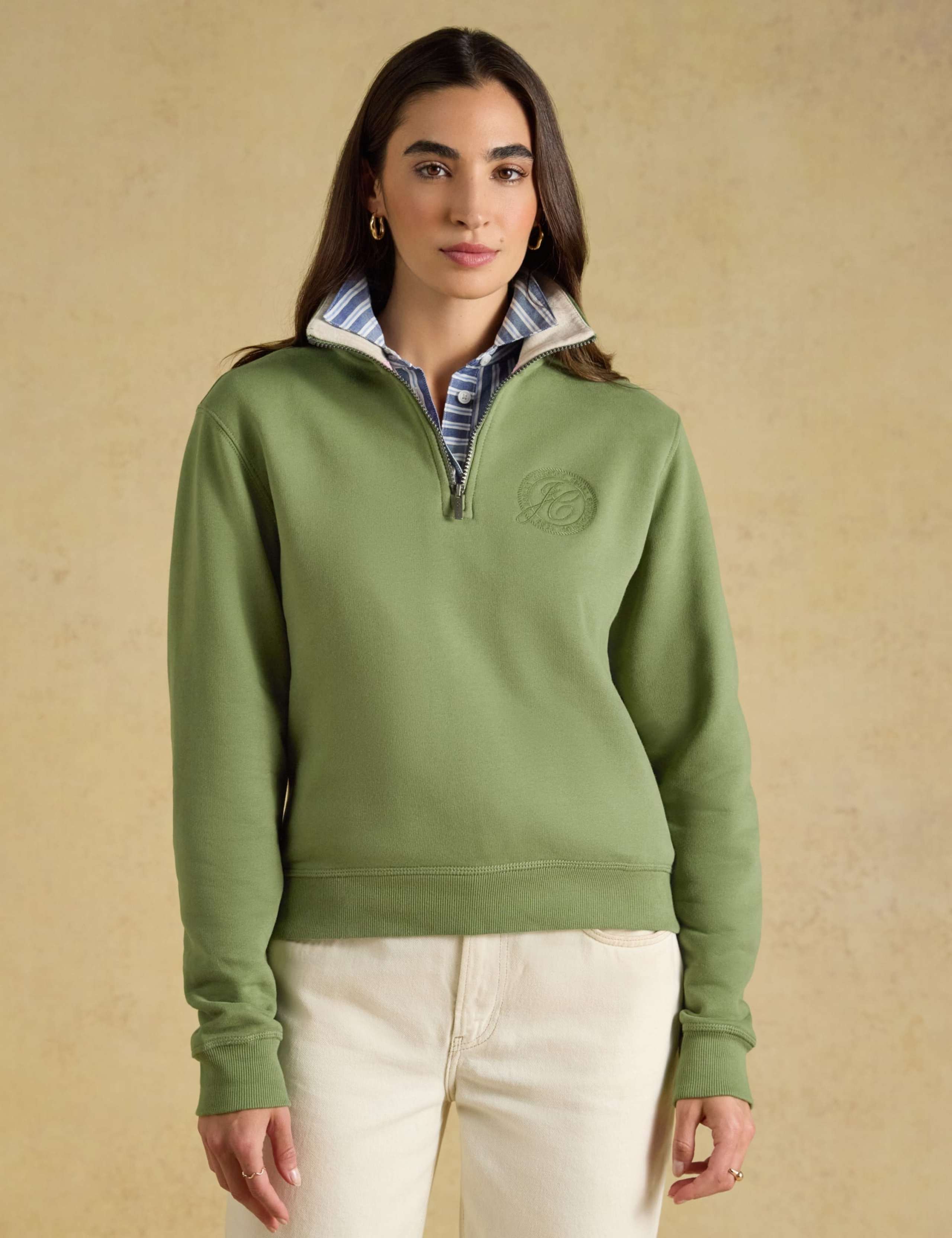 Brushed Cotton Embroidered Half Zip Hoodie