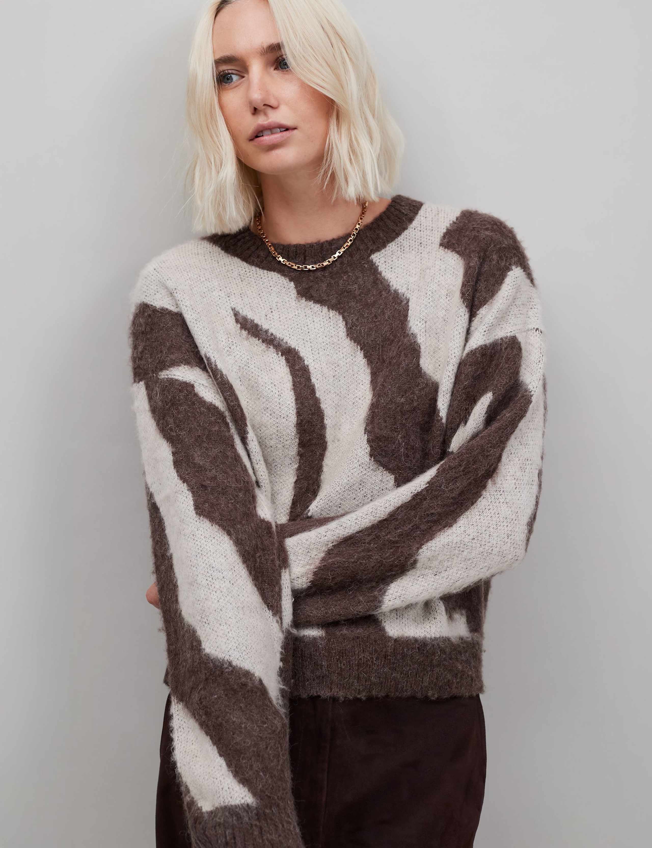 Zebra Brushed Relaxed Jumper with Alpaca