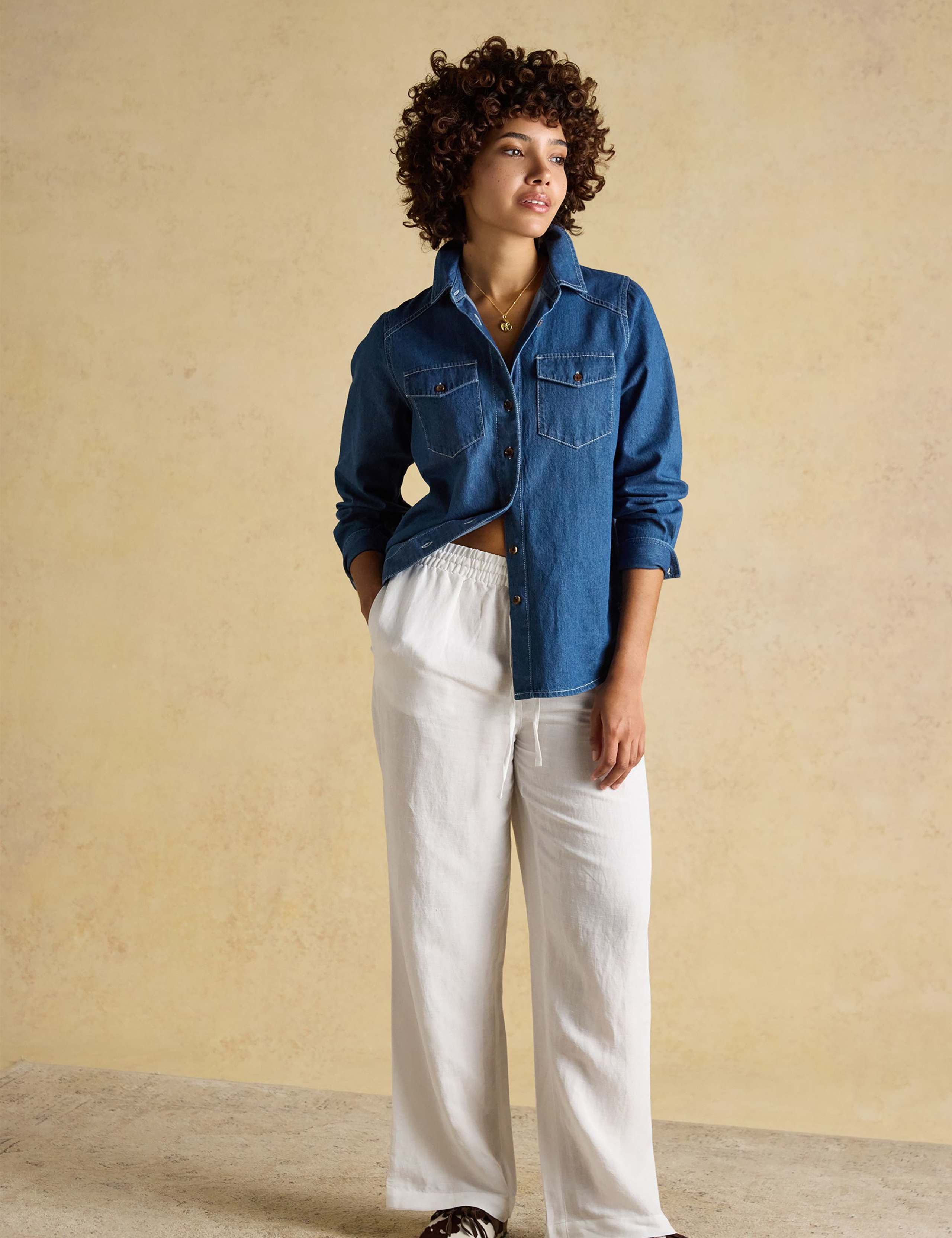 Denim Collared Button Through Relaxed Shirt