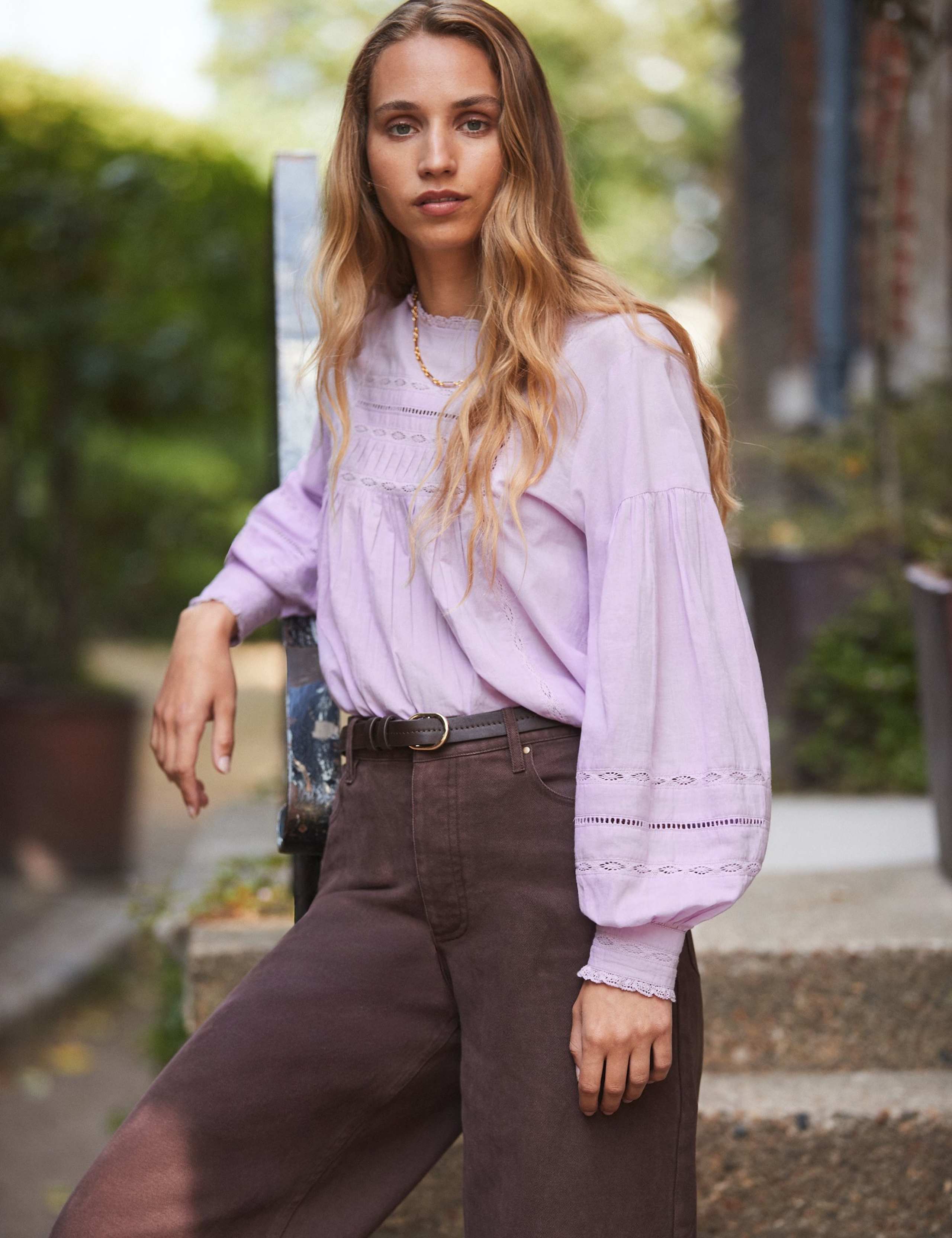 Pure Cotton Lace Detail Puff Sleeve Blouse