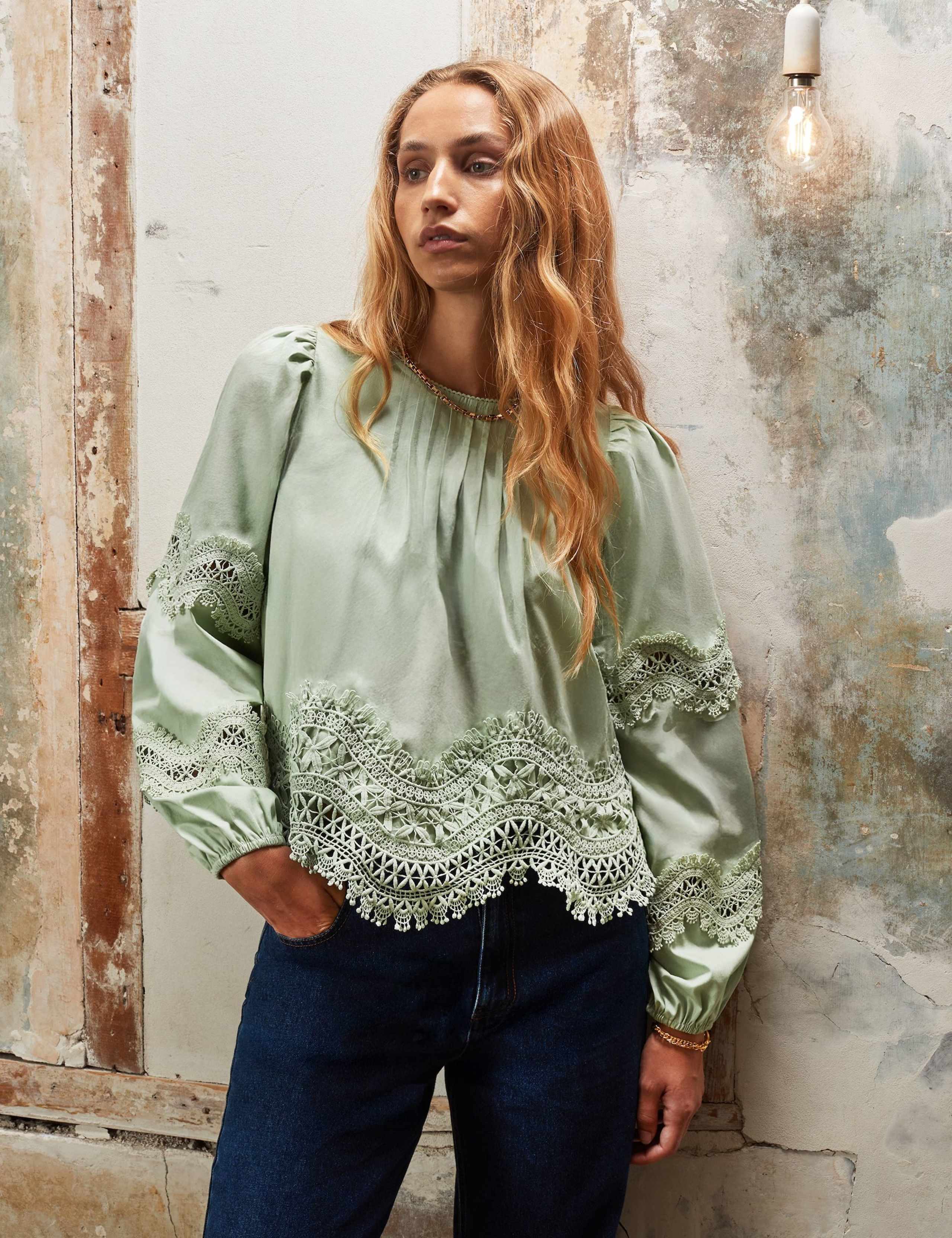 Pure Cotton Lace Detail Blouse