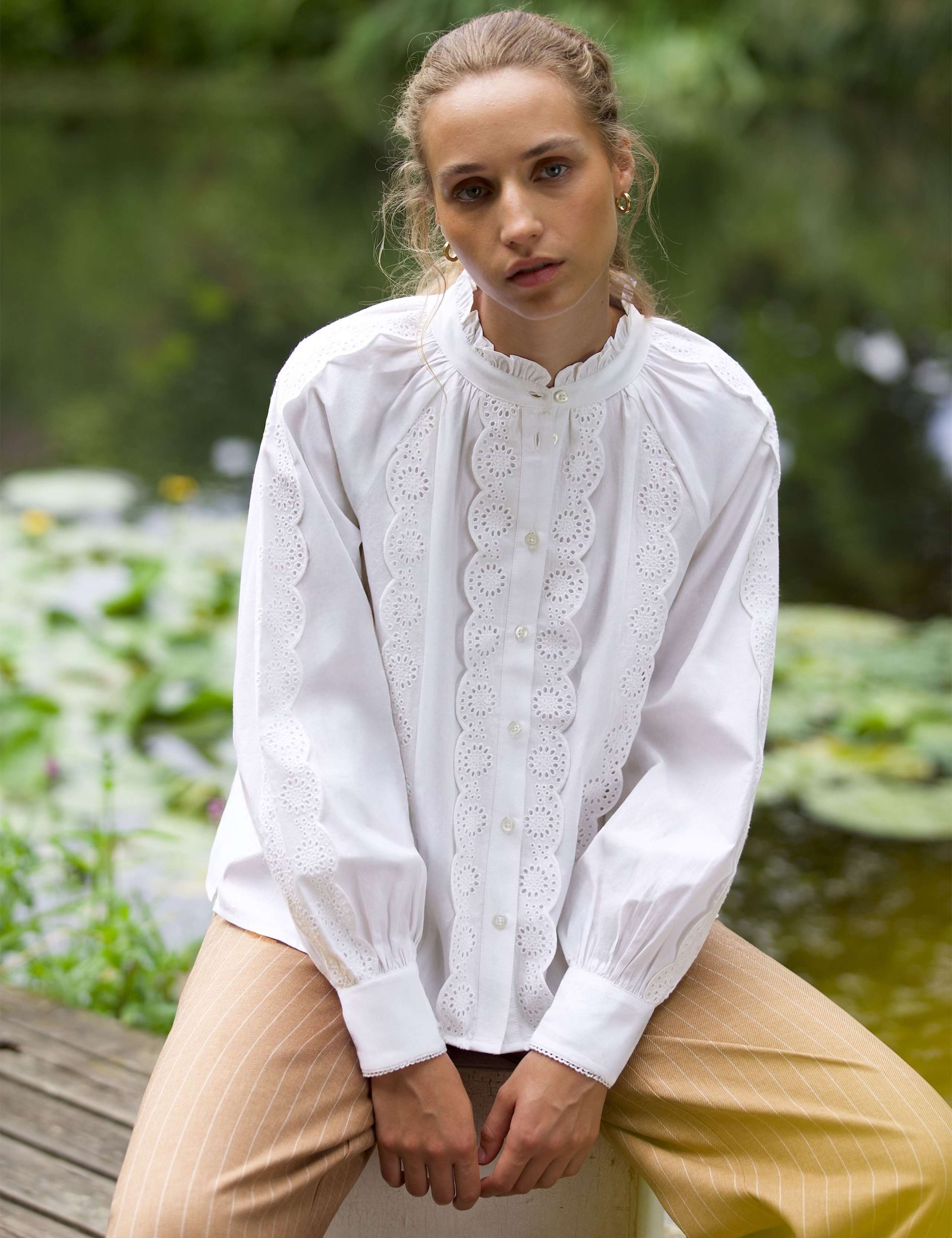 Pure Cotton Lace High Neck Blouse