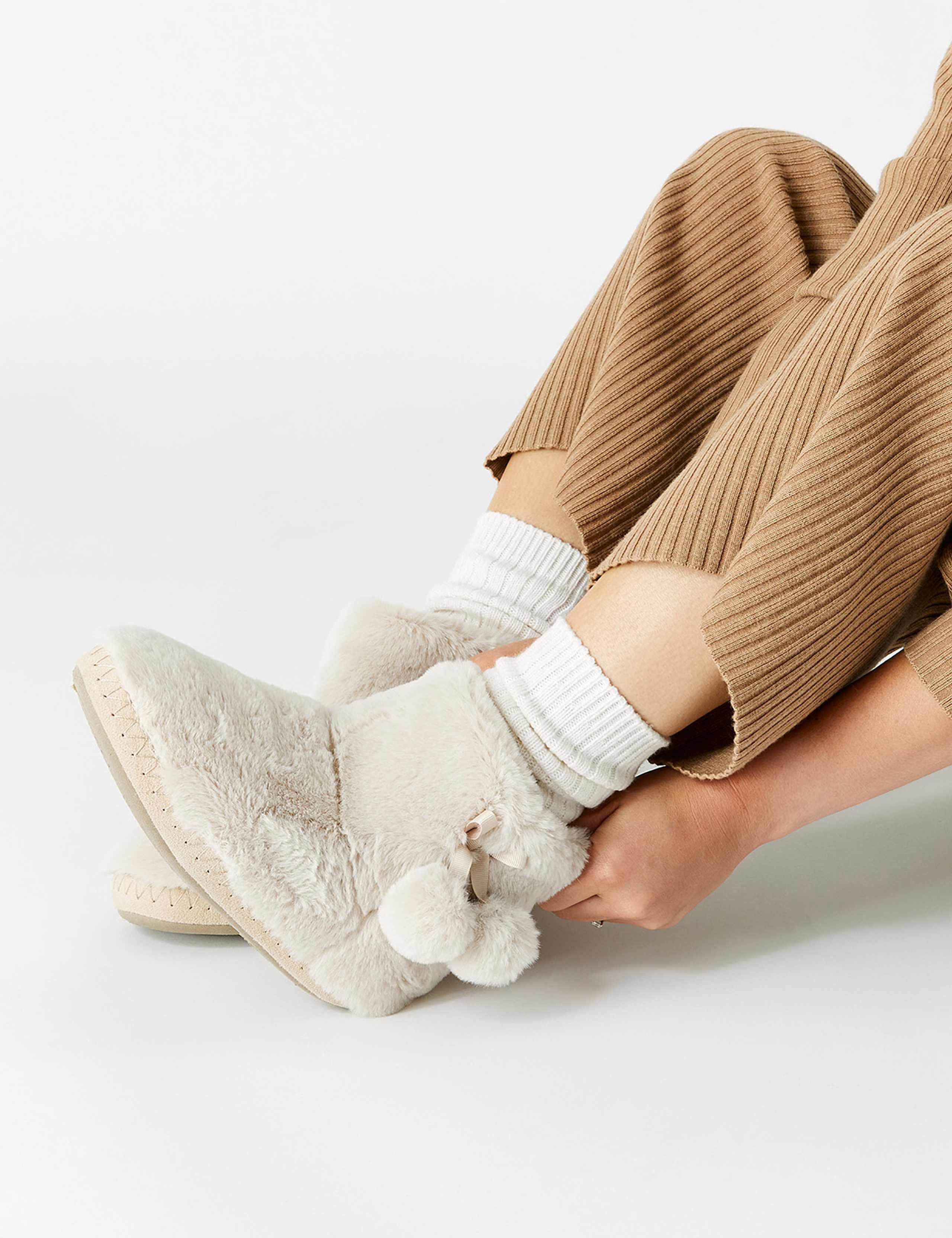 Supersoft Faux Fur Pom Pom Slipper Boots