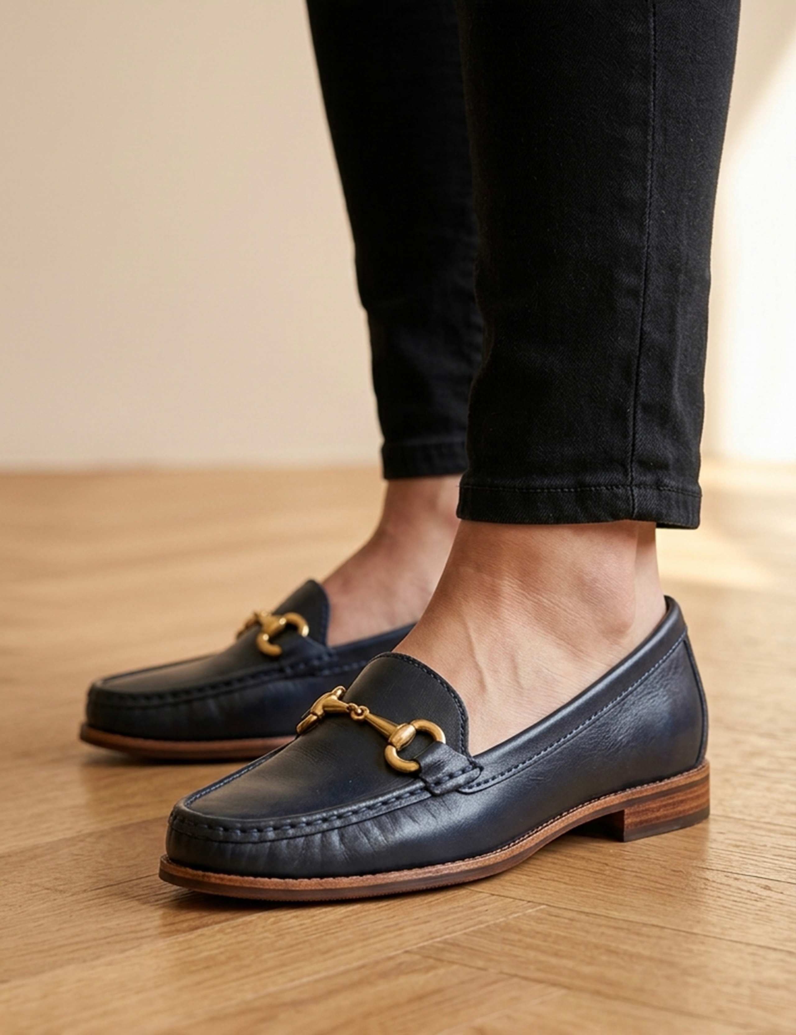 Leather Hardware Slip On Heeled Loafers