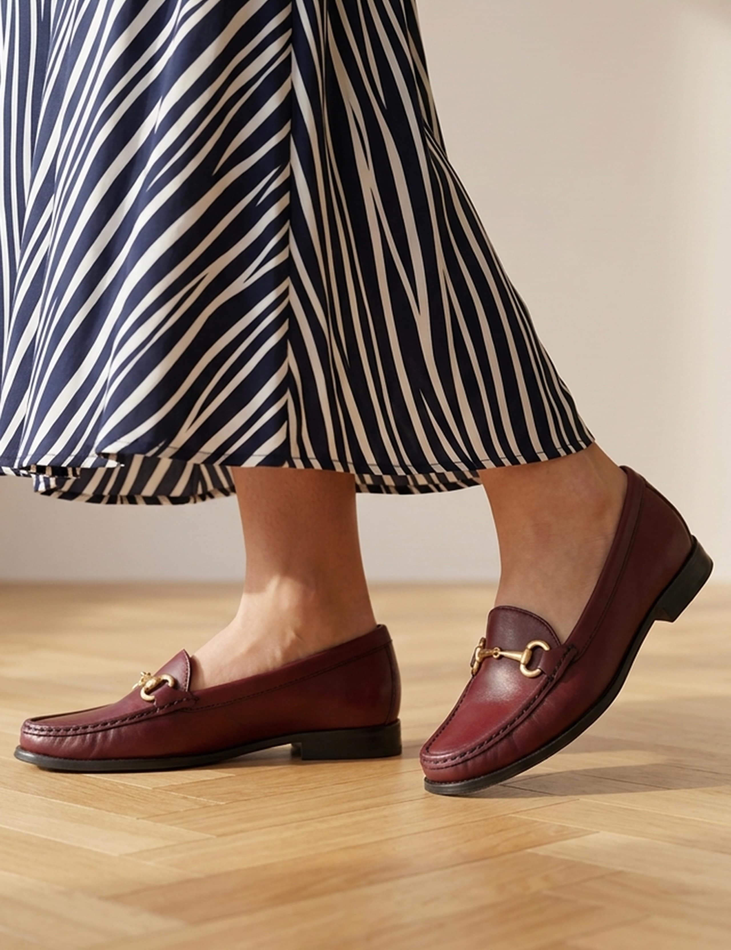 Leather Hardware Slip On Heeled Loafers