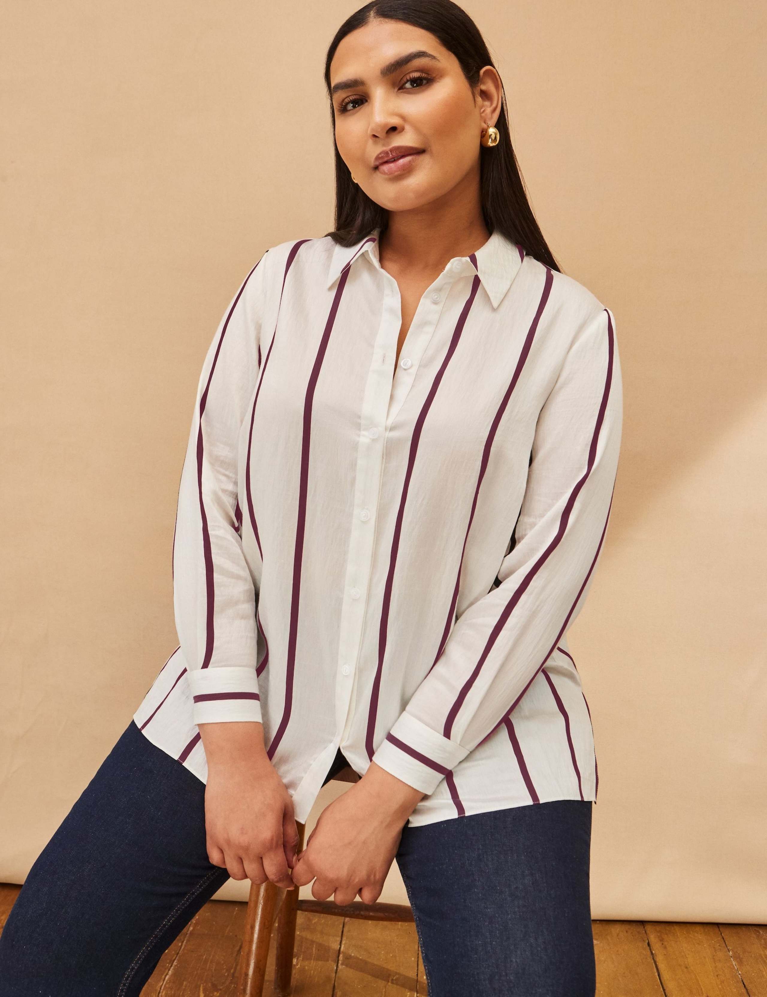 Lyocell Rich Striped Collared Button Through Shirt