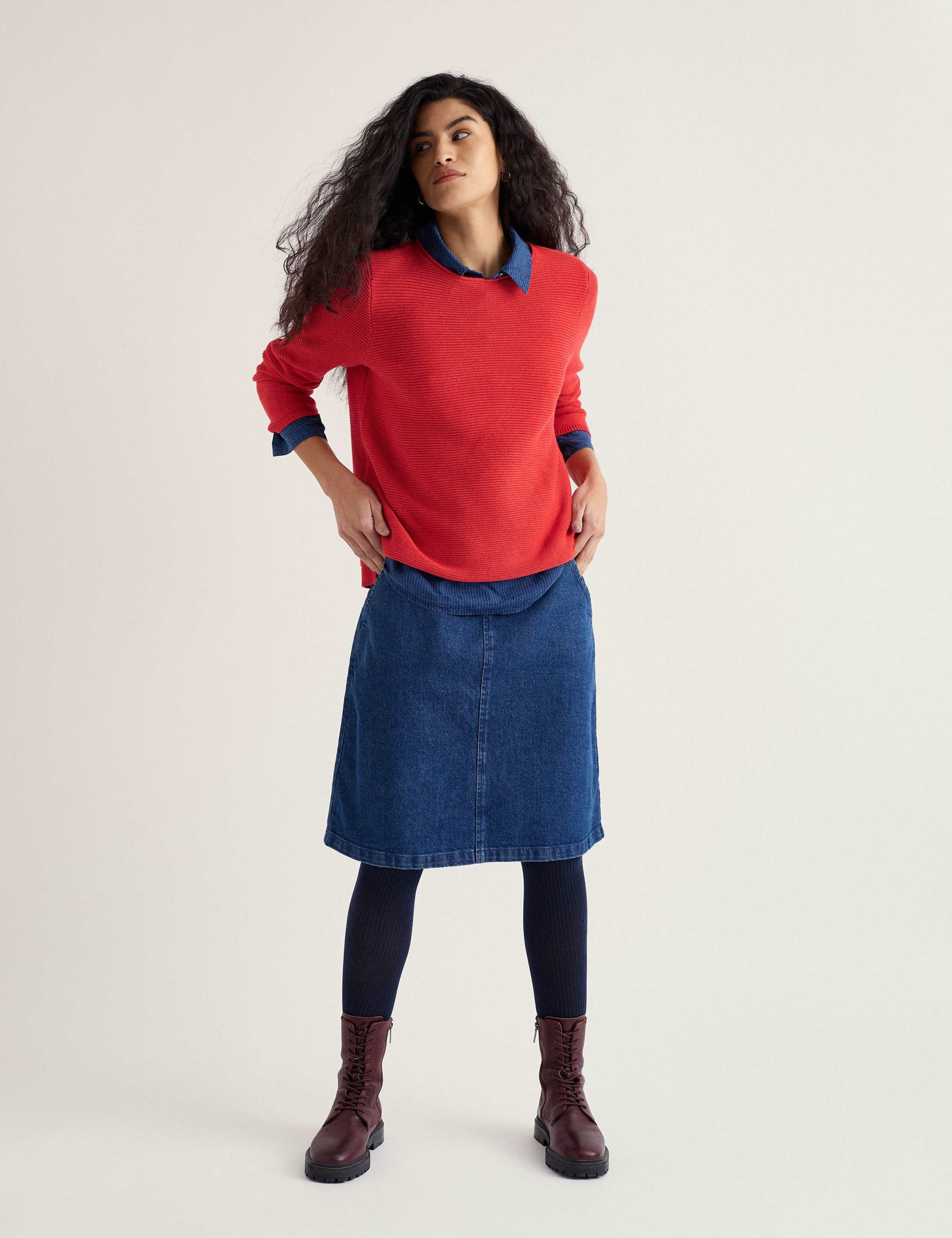 Pure Cotton Ribbed Crew Neck Relaxed Jumper