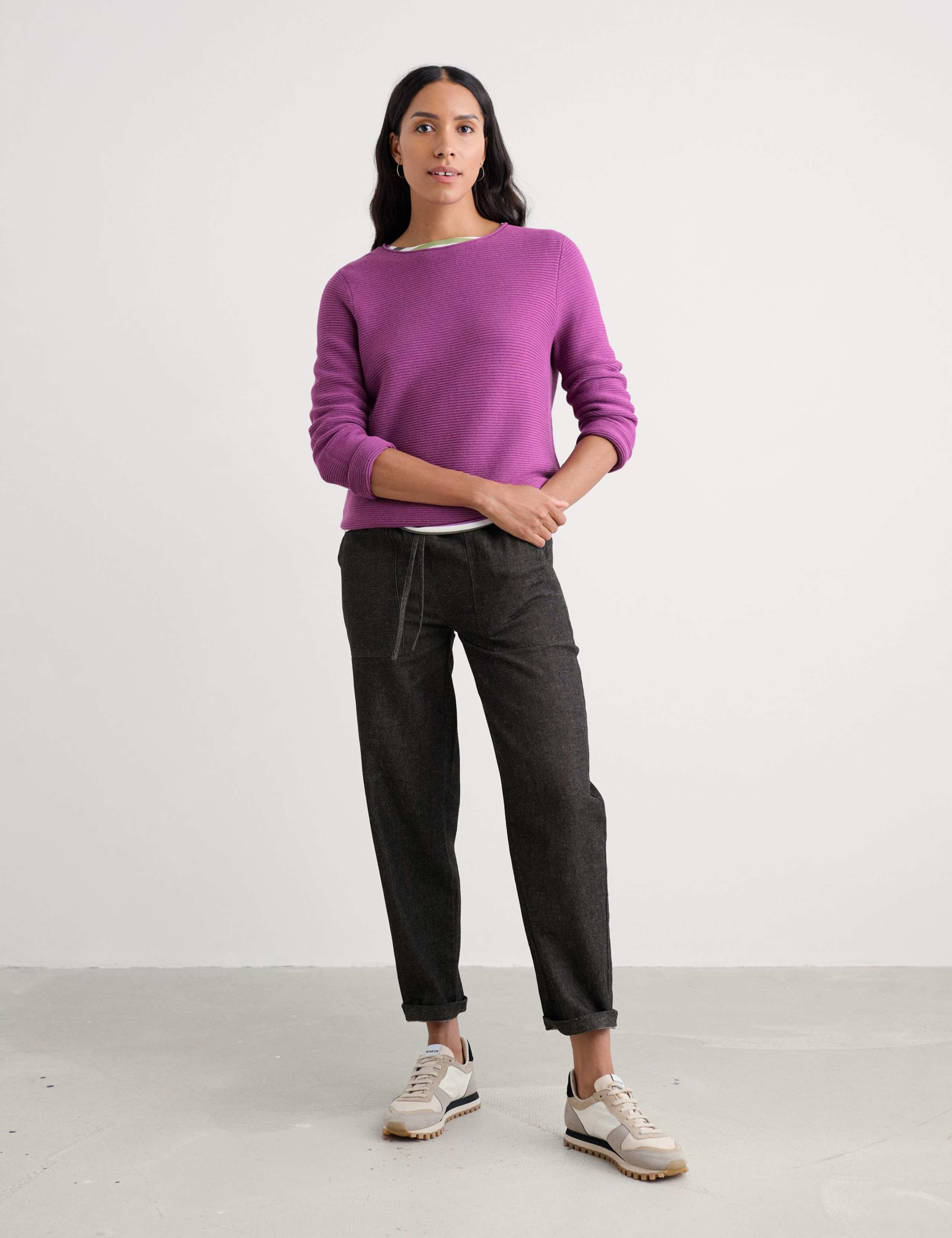Pure Cotton Ribbed Crew Neck Relaxed Jumper