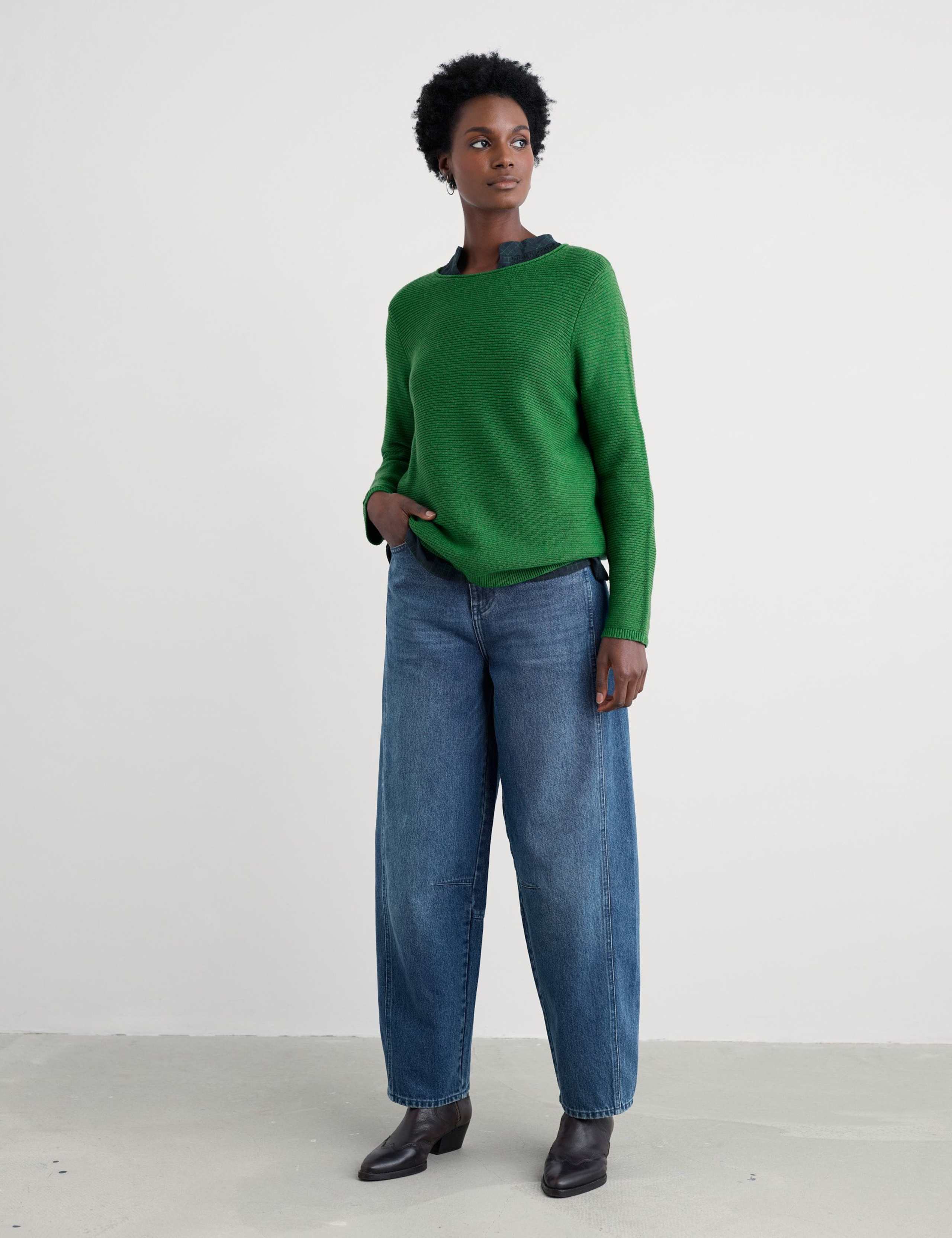 Pure Cotton Ribbed Crew Neck Relaxed Jumper