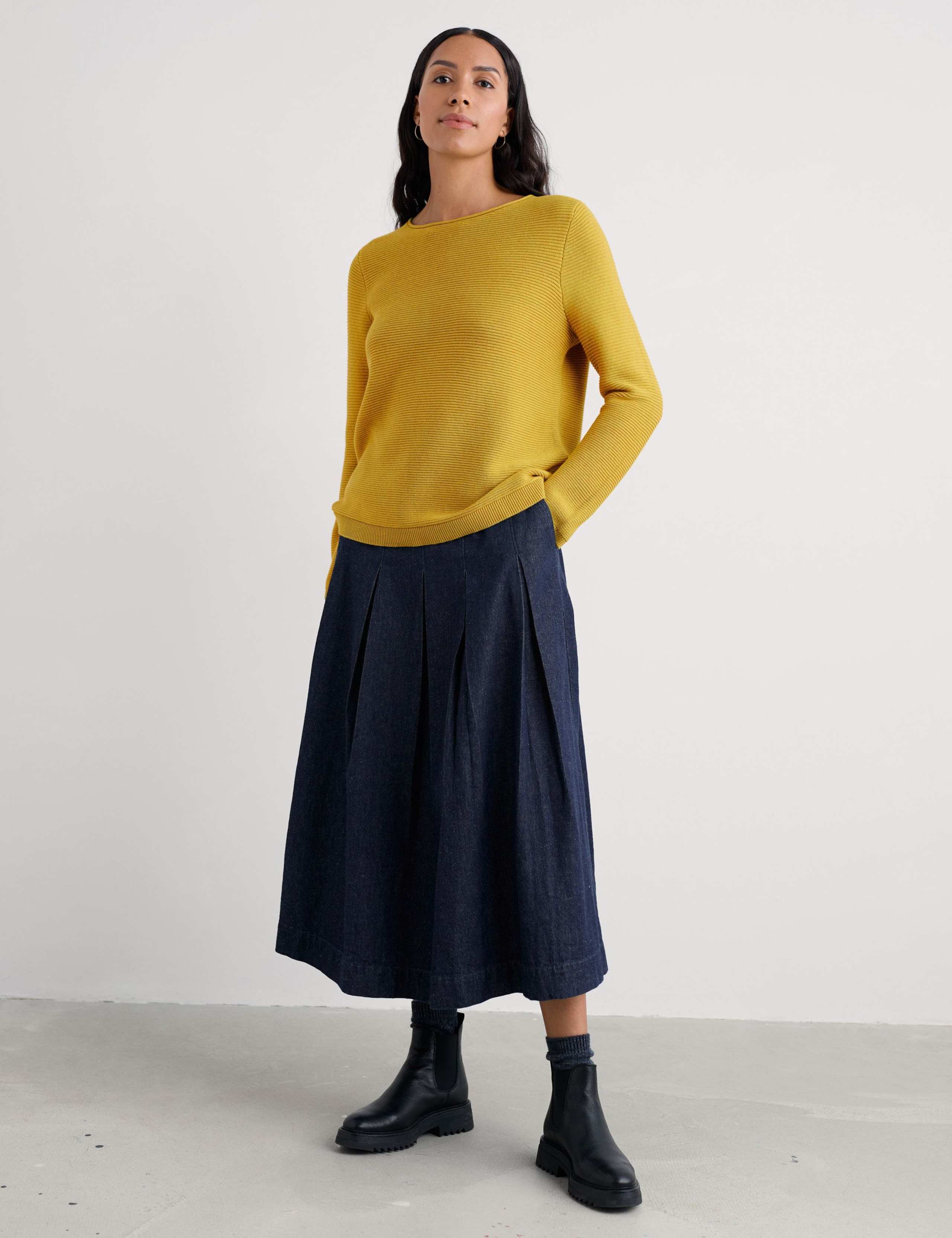 Pure Cotton Ribbed Crew Neck Relaxed Jumper