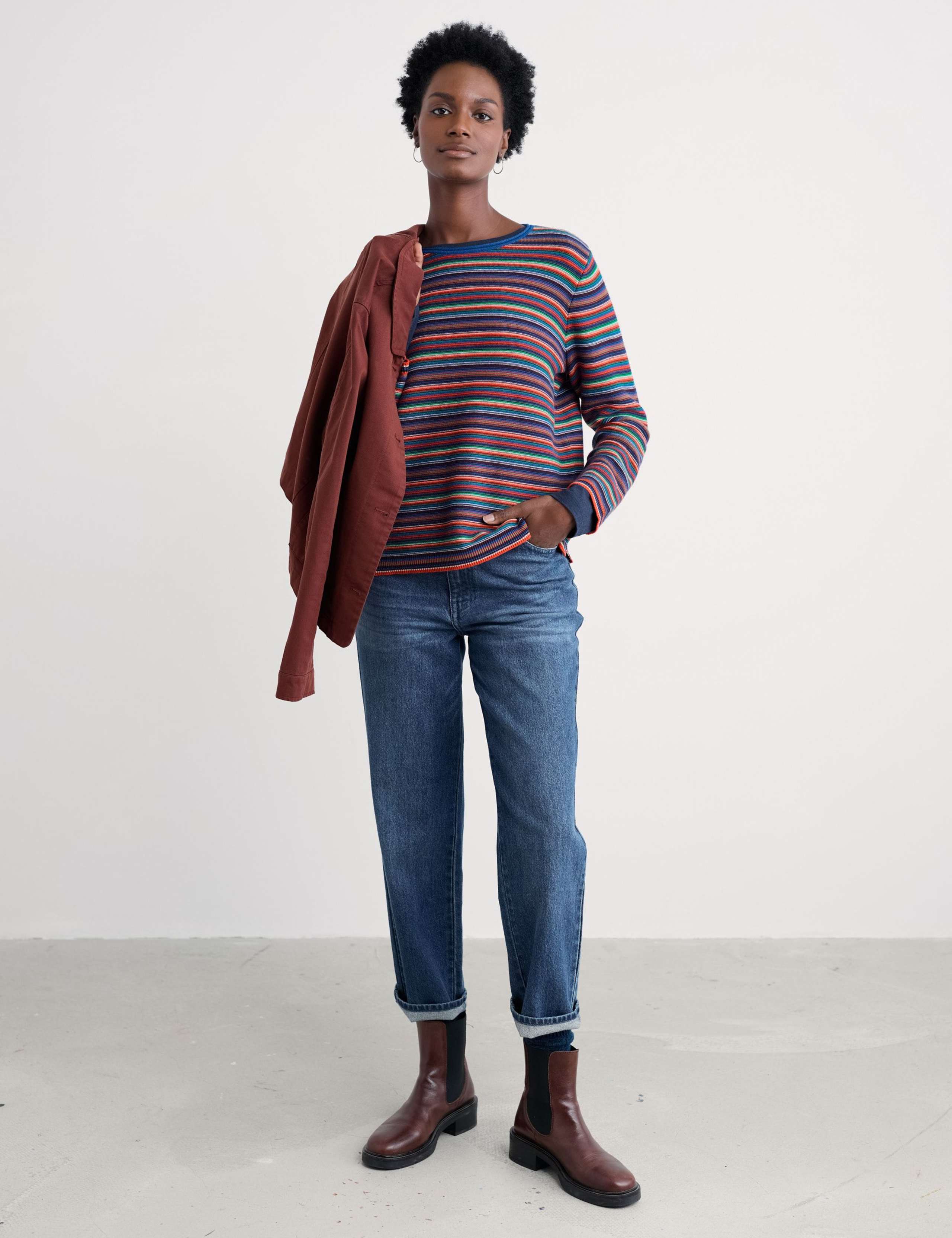 Pure Cotton Striped Crew Neck Jumper