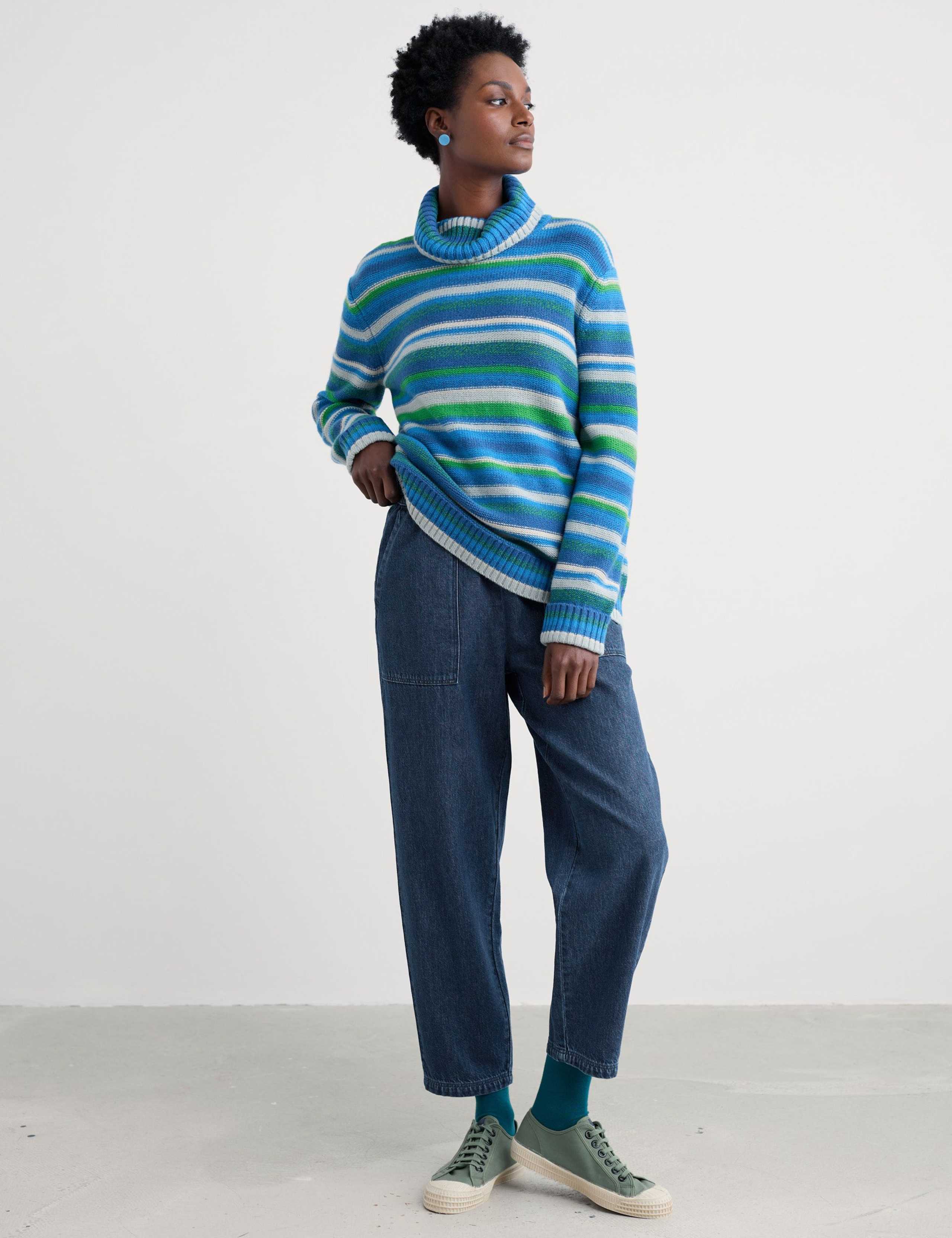 Lambswool Rich Striped Roll Neck Jumper