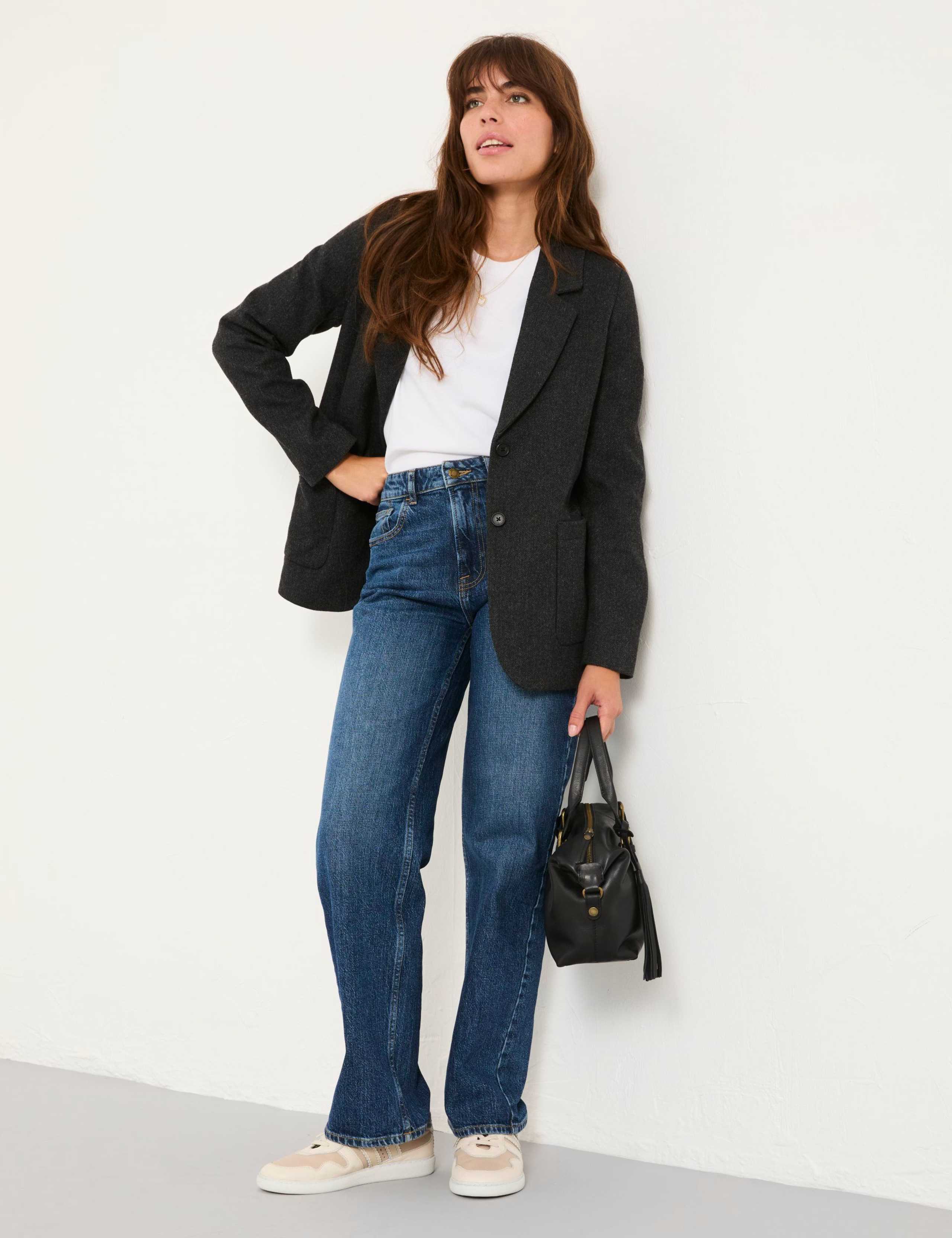 Wool Blend Single Breasted Blazer