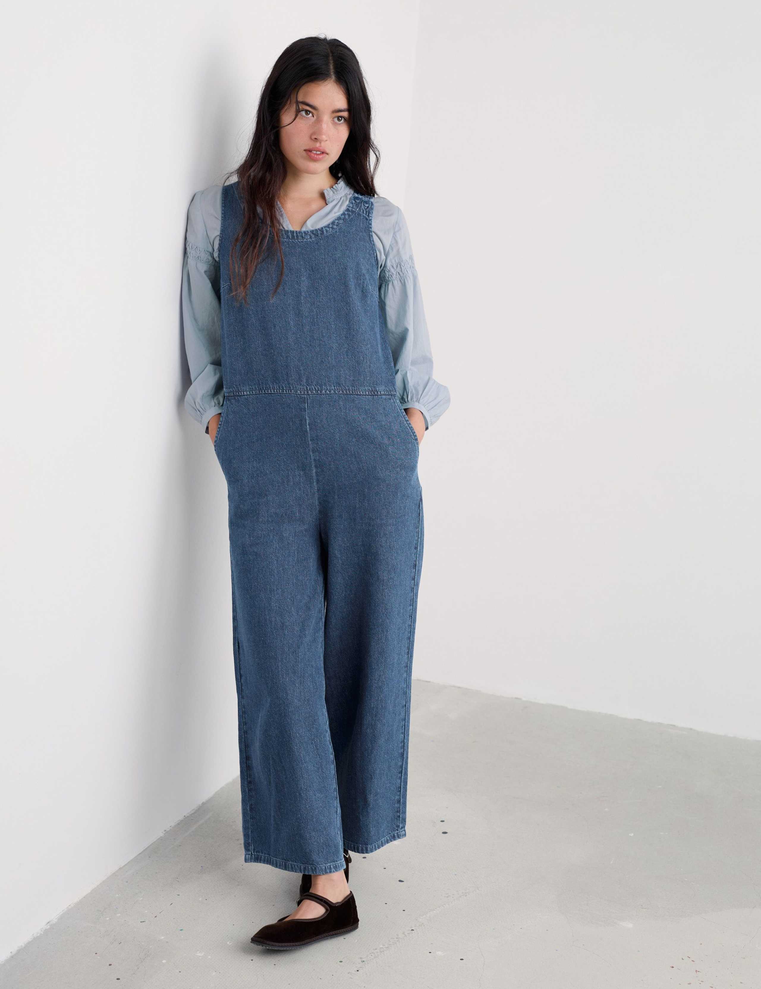 Cotton Rich Cropped Jumpsuit with Linen