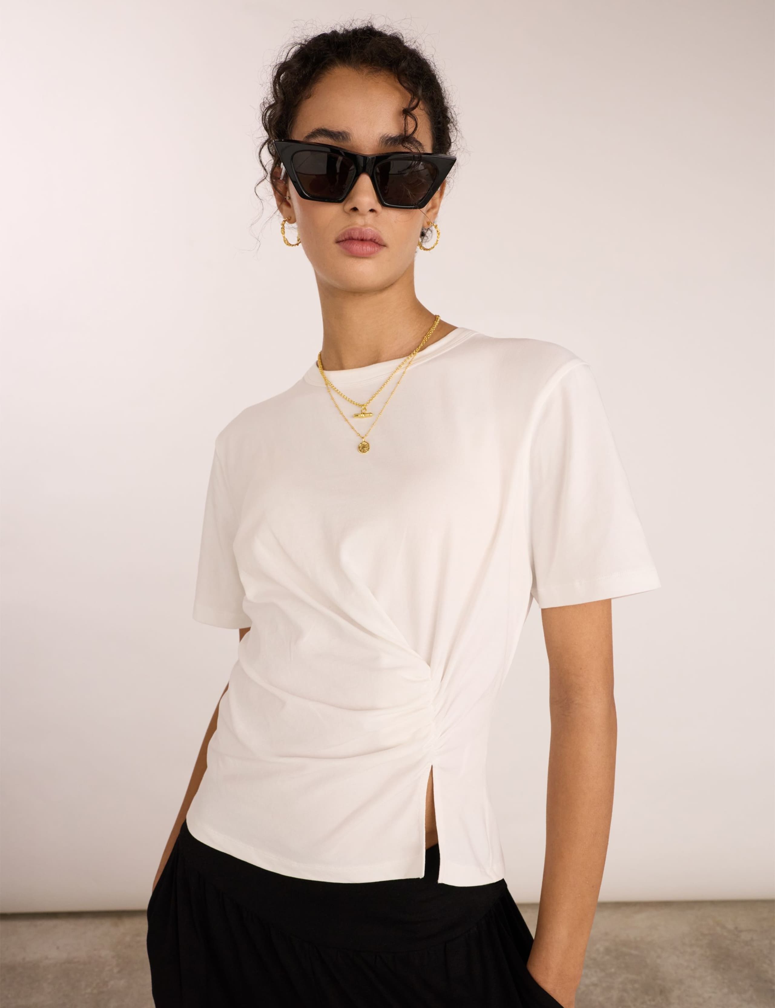 Cotton Rich Crew Neck Draped Top