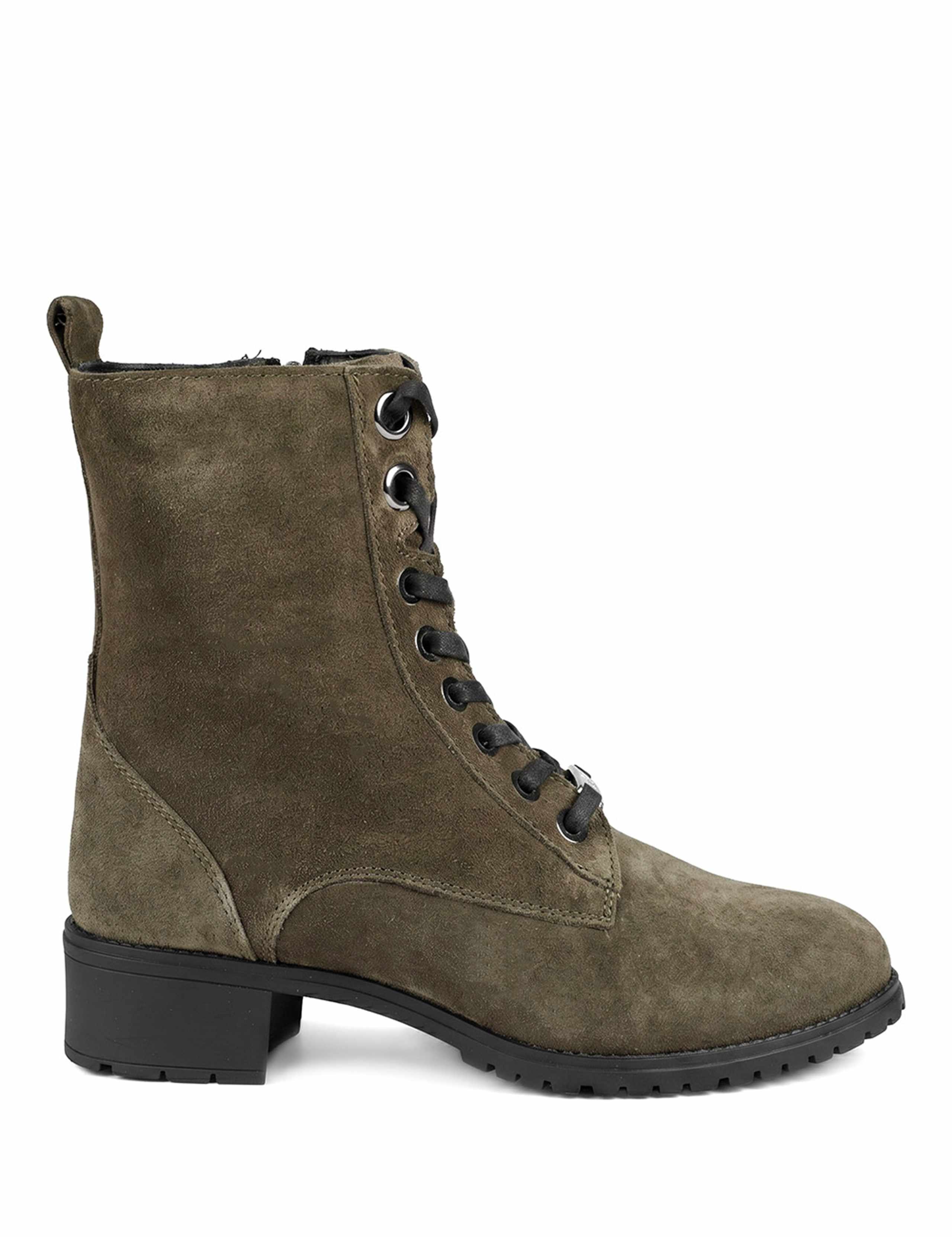 Leather Lace Up Block Heel Ankle Boots
