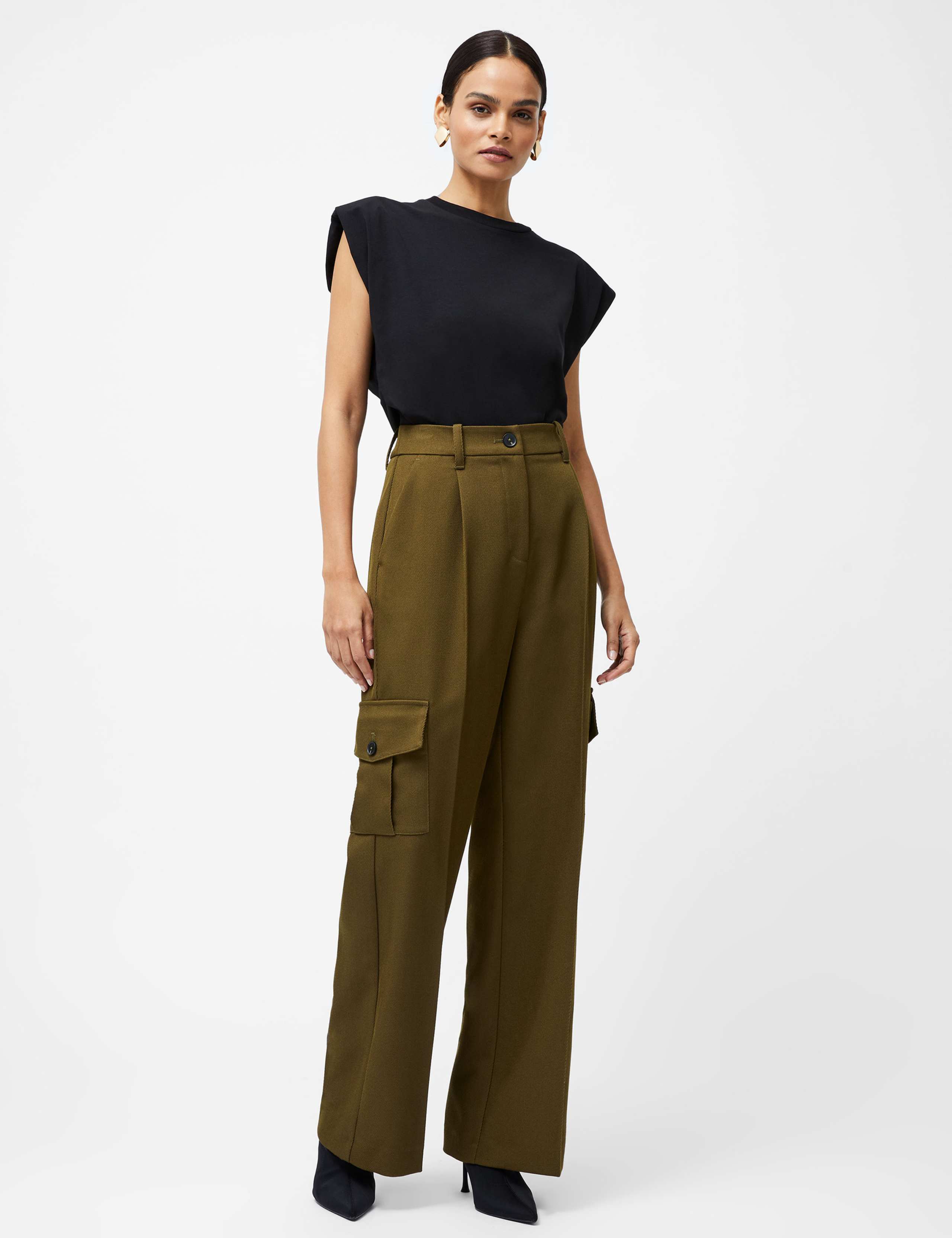 Twill Cargo Wide Leg Trousers