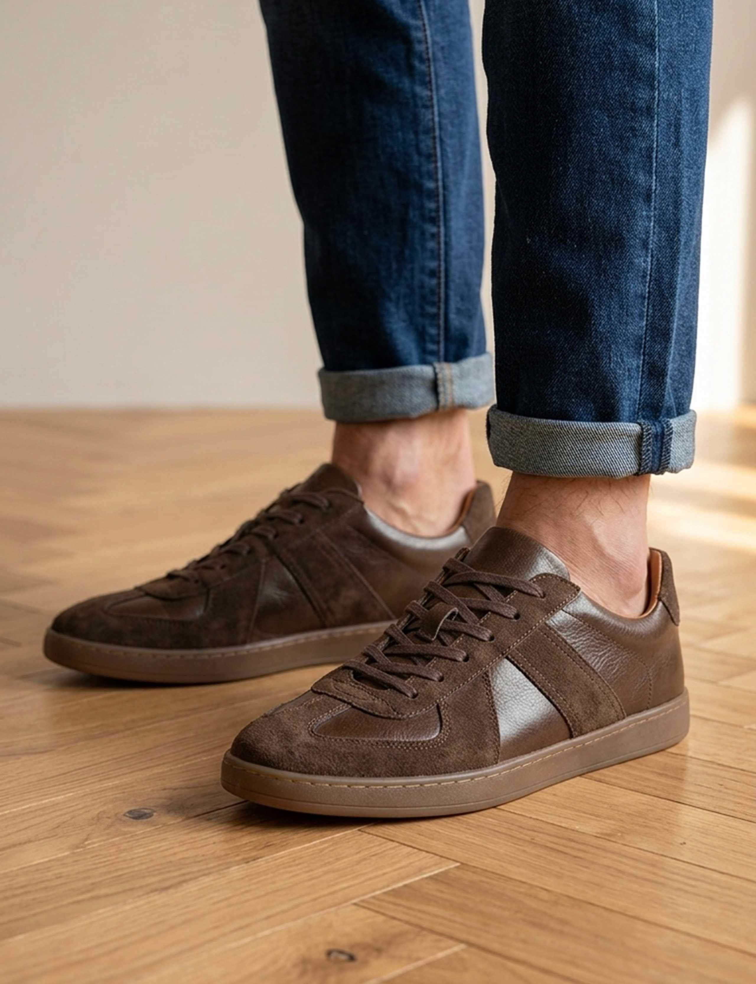 Wide Fit Leather Lace Up Trainers