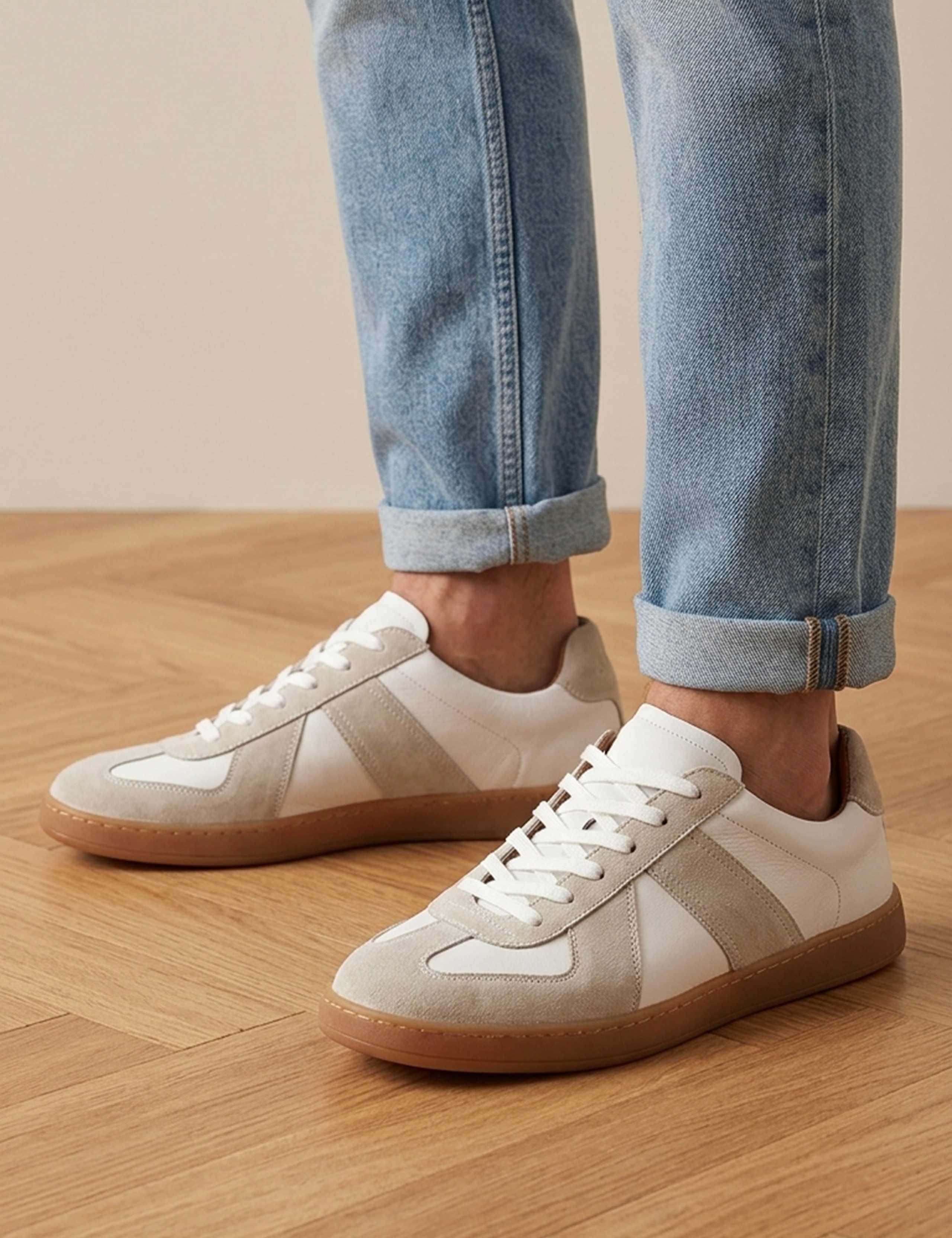 Wide Fit Leather Lace Up Trainers