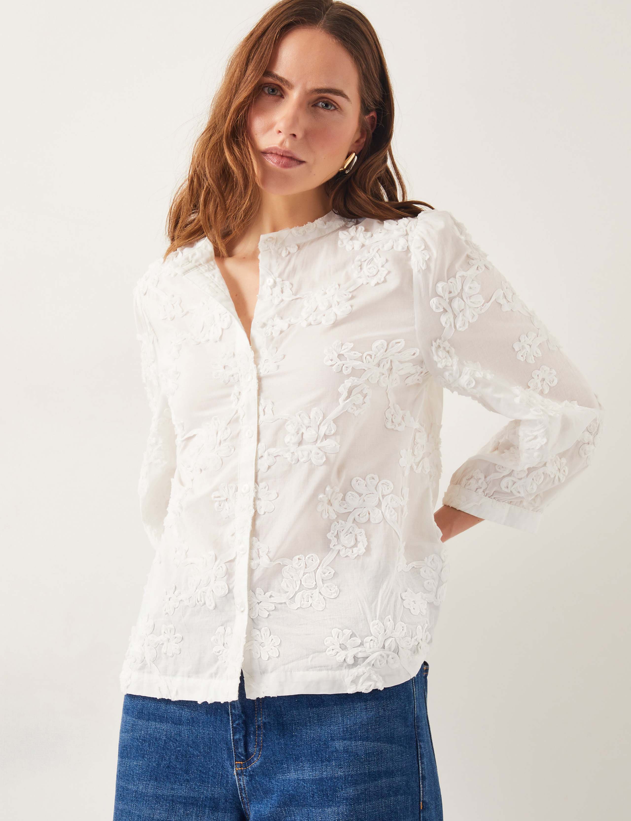 Pure Cotton Embroidered Collared Blouse