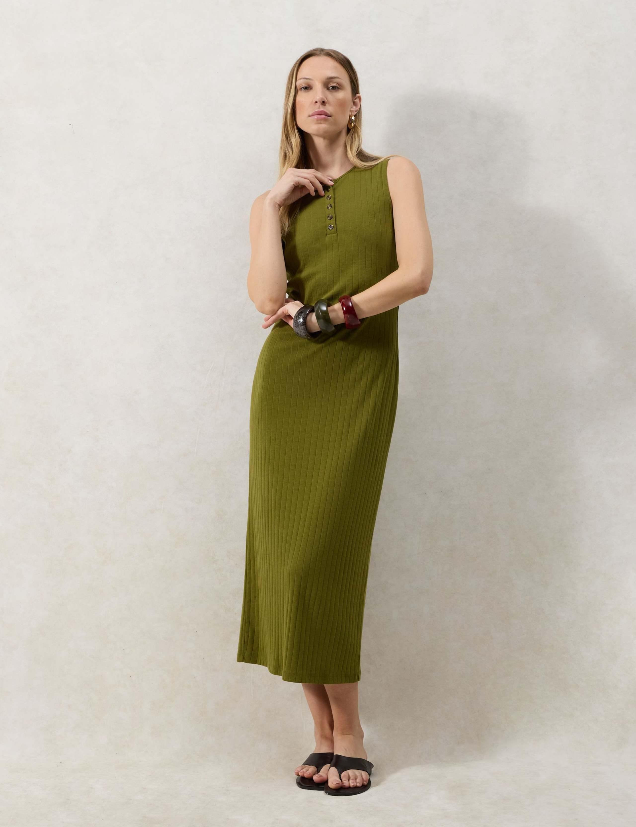 Olive Rib Column Dress
