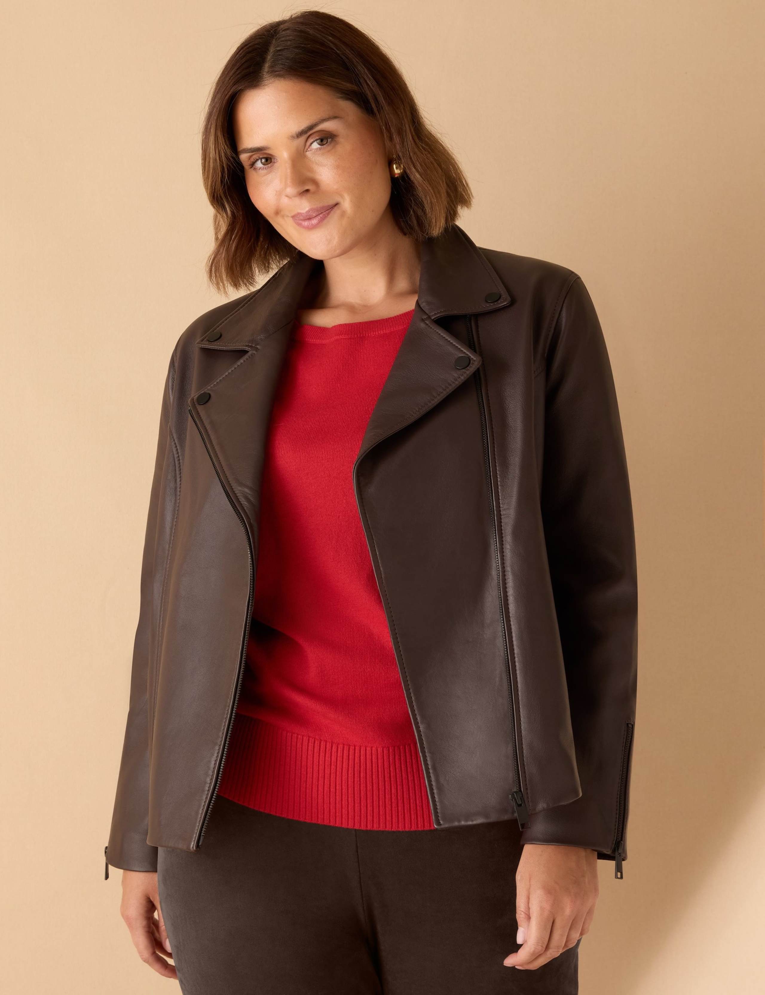 Leather Zip Cuff Biker Jacket