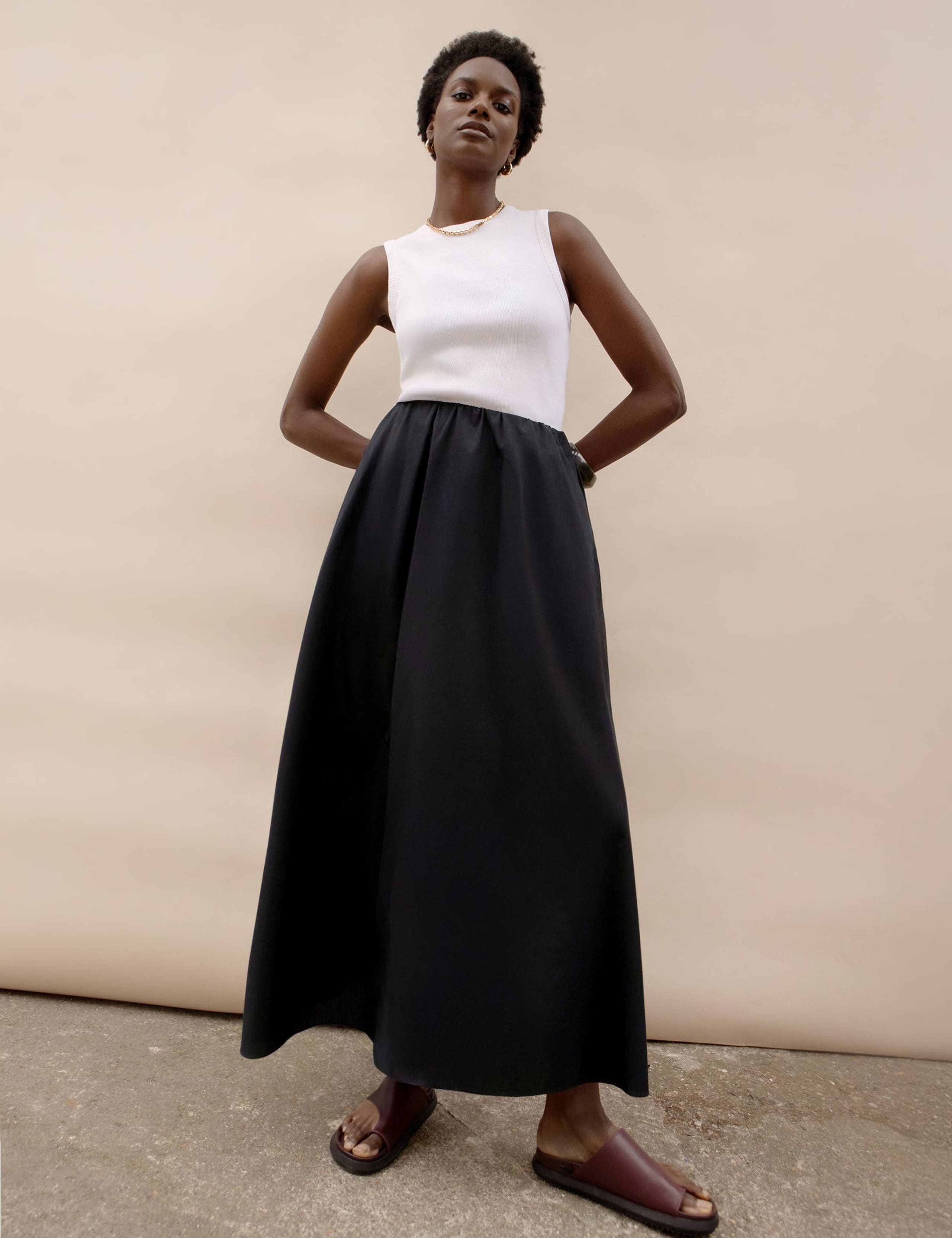Pure Cotton Poplin Midaxi A-Line Skirt