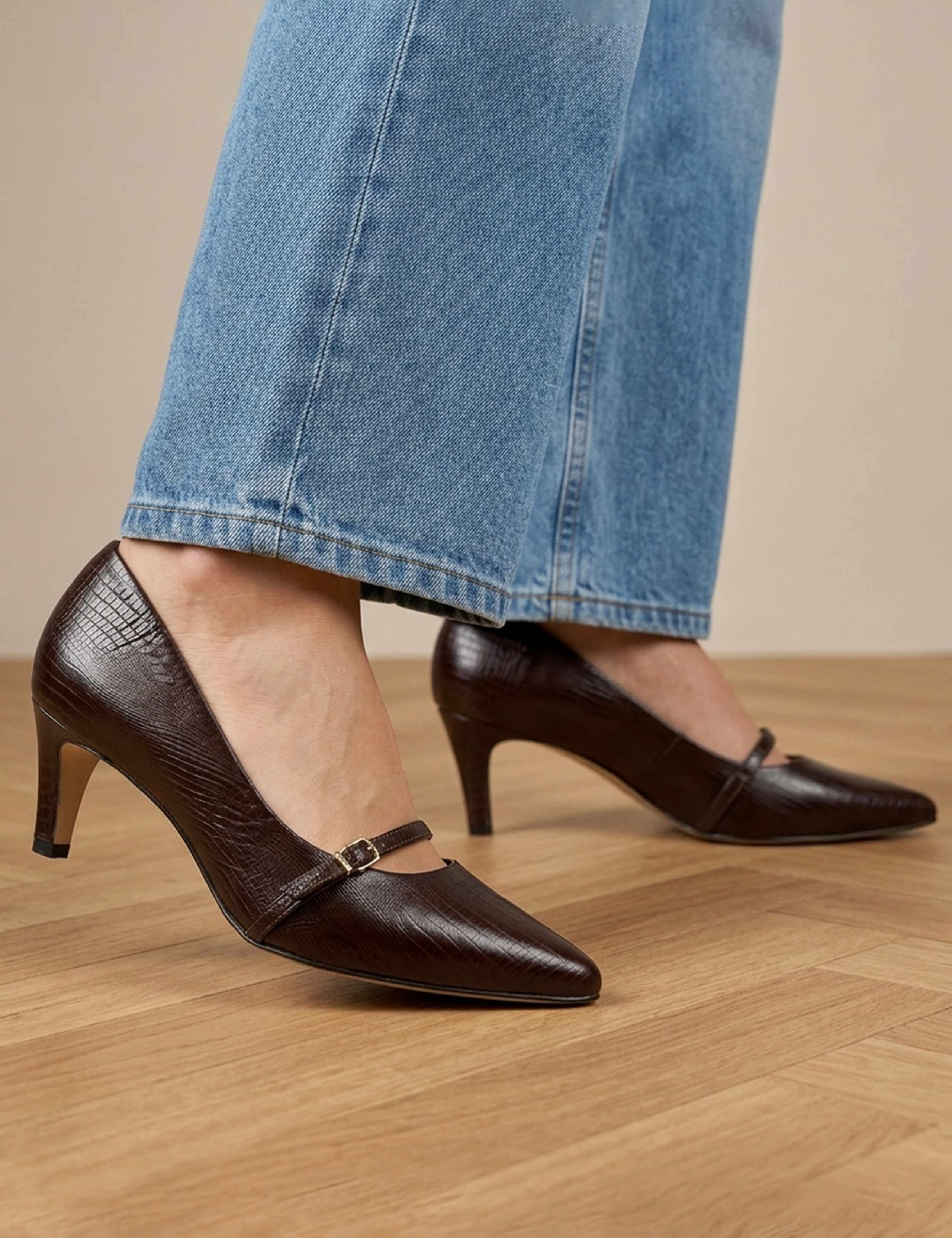 Leather Textured Stiletto Heel Court Shoes