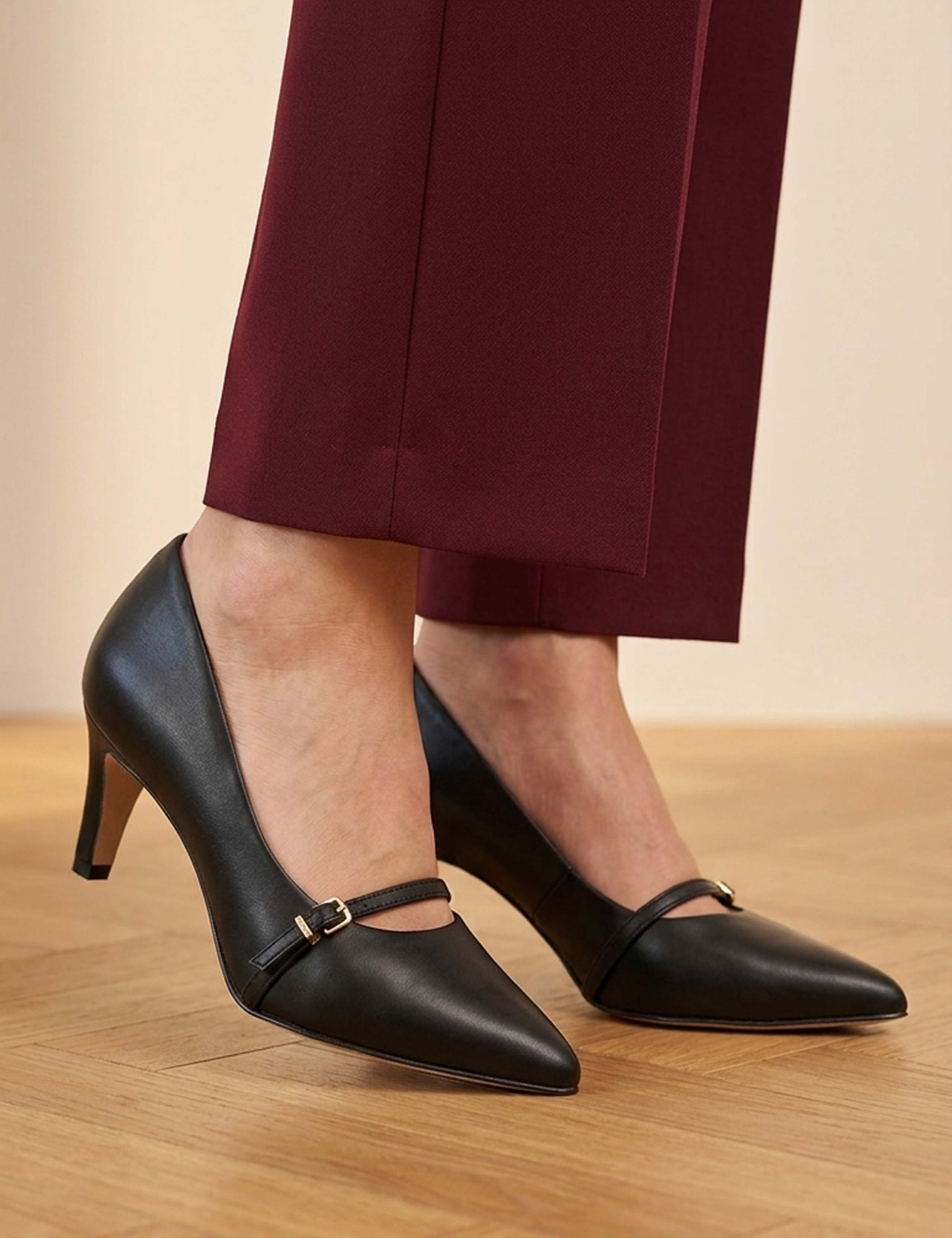 Leather Textured Stiletto Heel Court Shoes