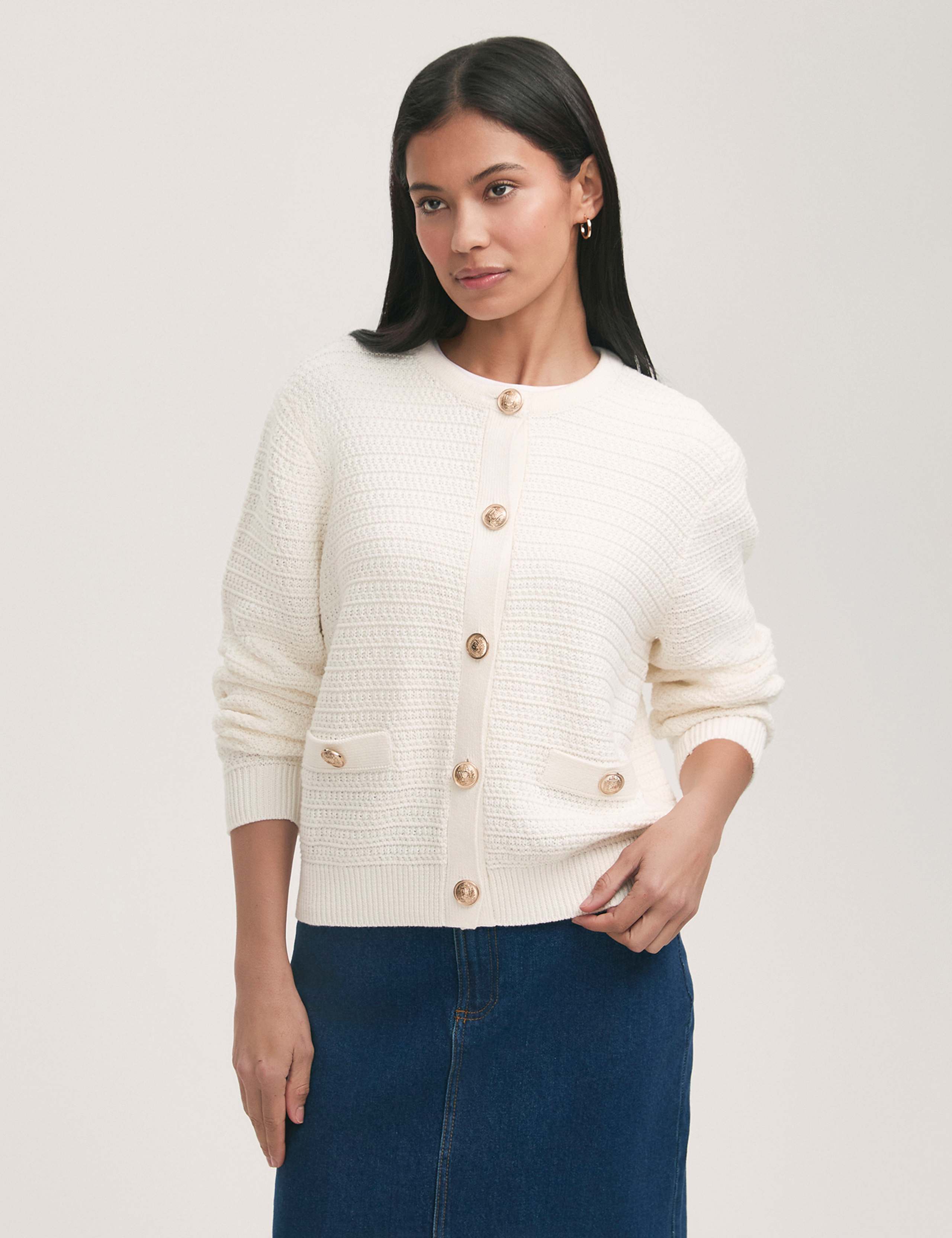 Pure Cotton Crew Neck Button Front Cardigan
