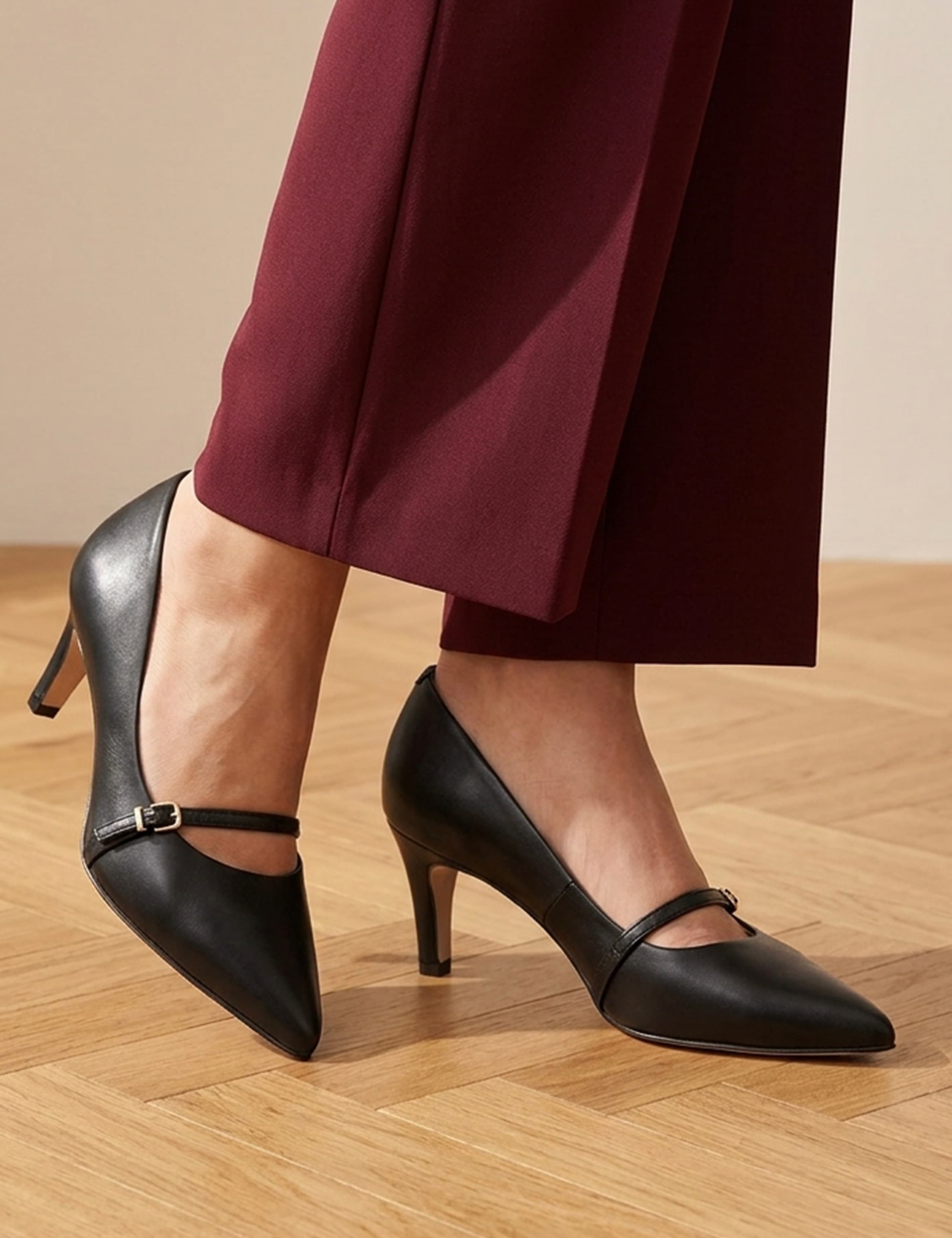 Wide Fit Leather Stiletto Heel Mary Janes