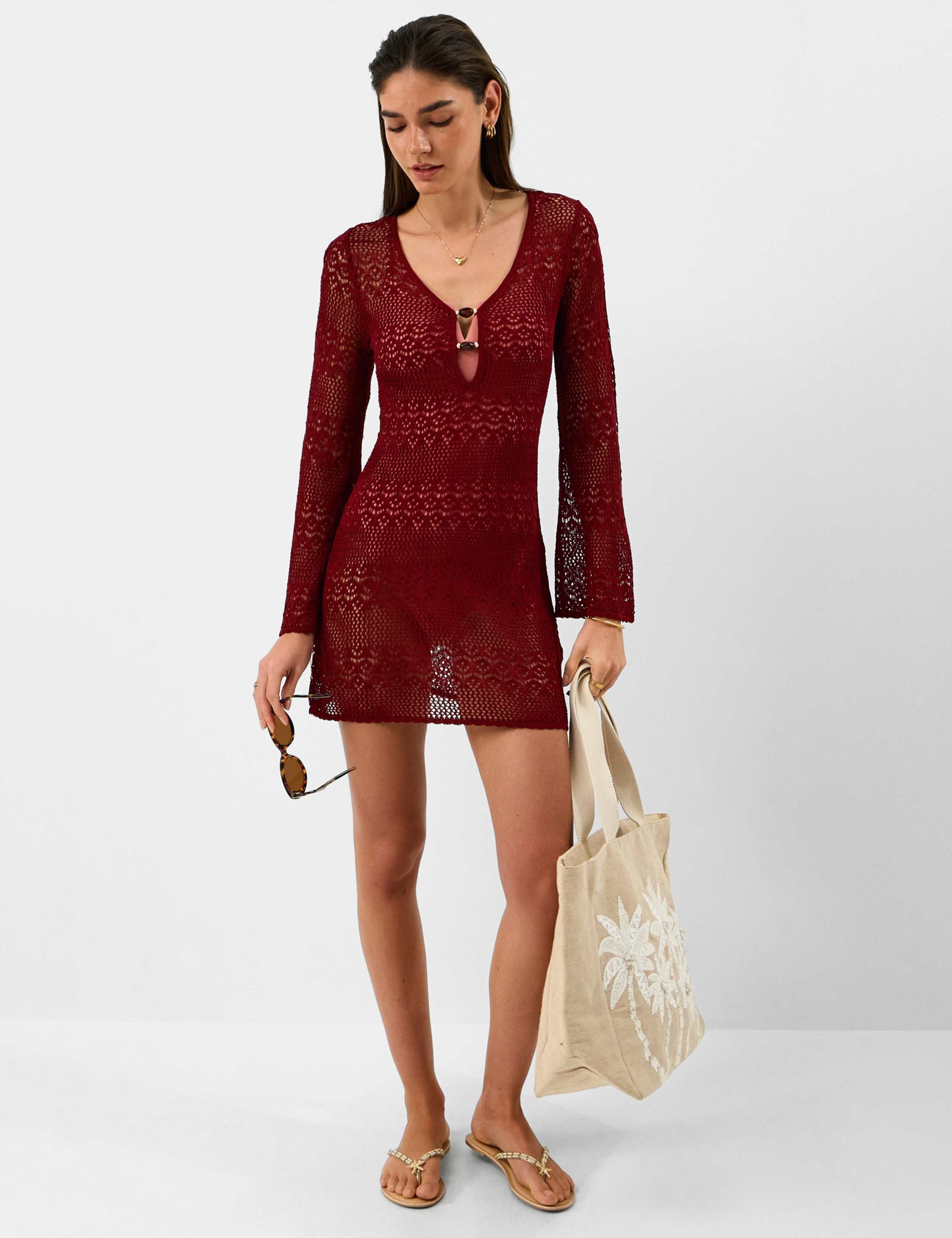 Embellished Knitted Mini Beach Dress