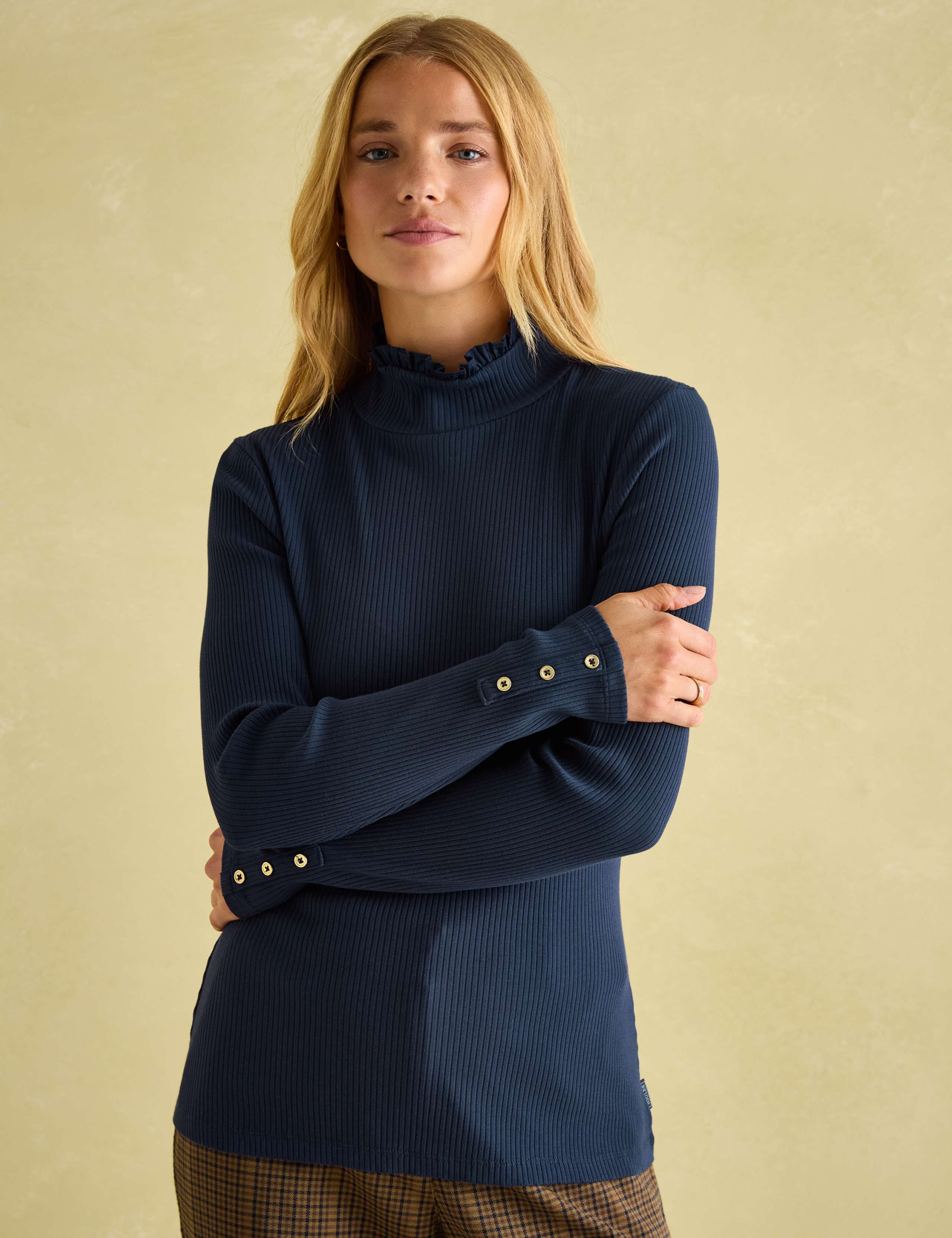 Jersey Ribbed Ruffle Collar Top