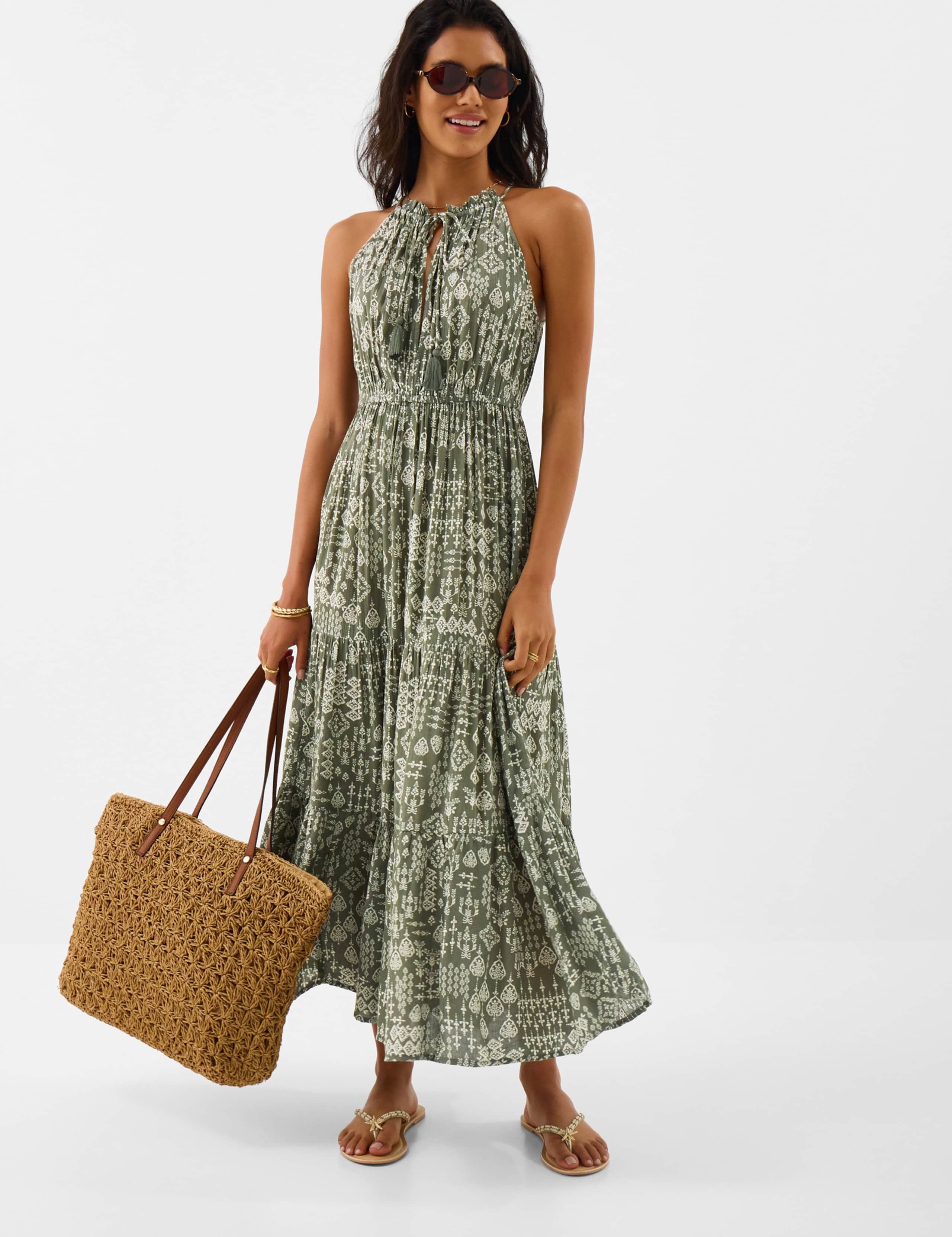 Printed Halter Neck Maxi Beach Dress