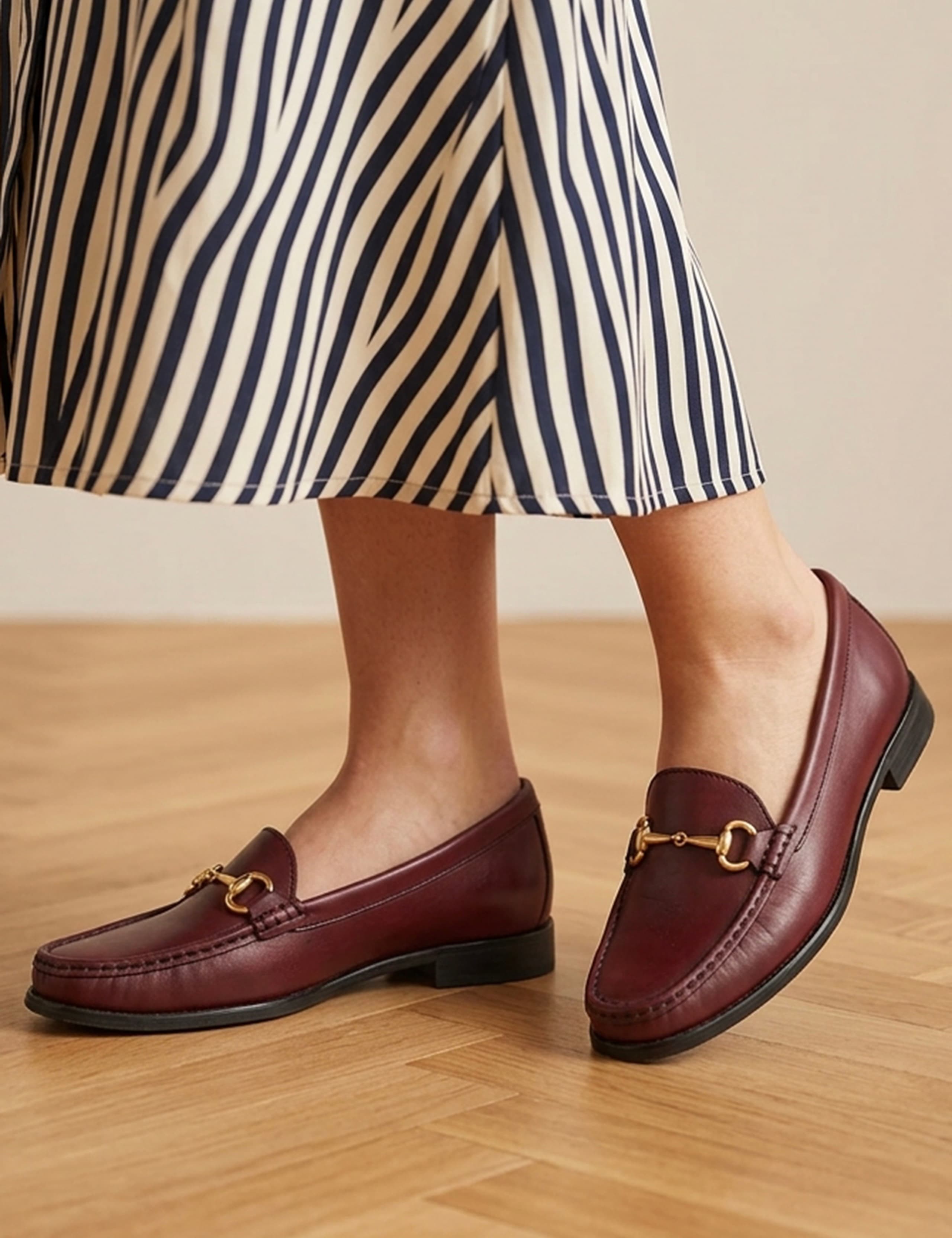 Wide Fit Leather Block Heel Loafers