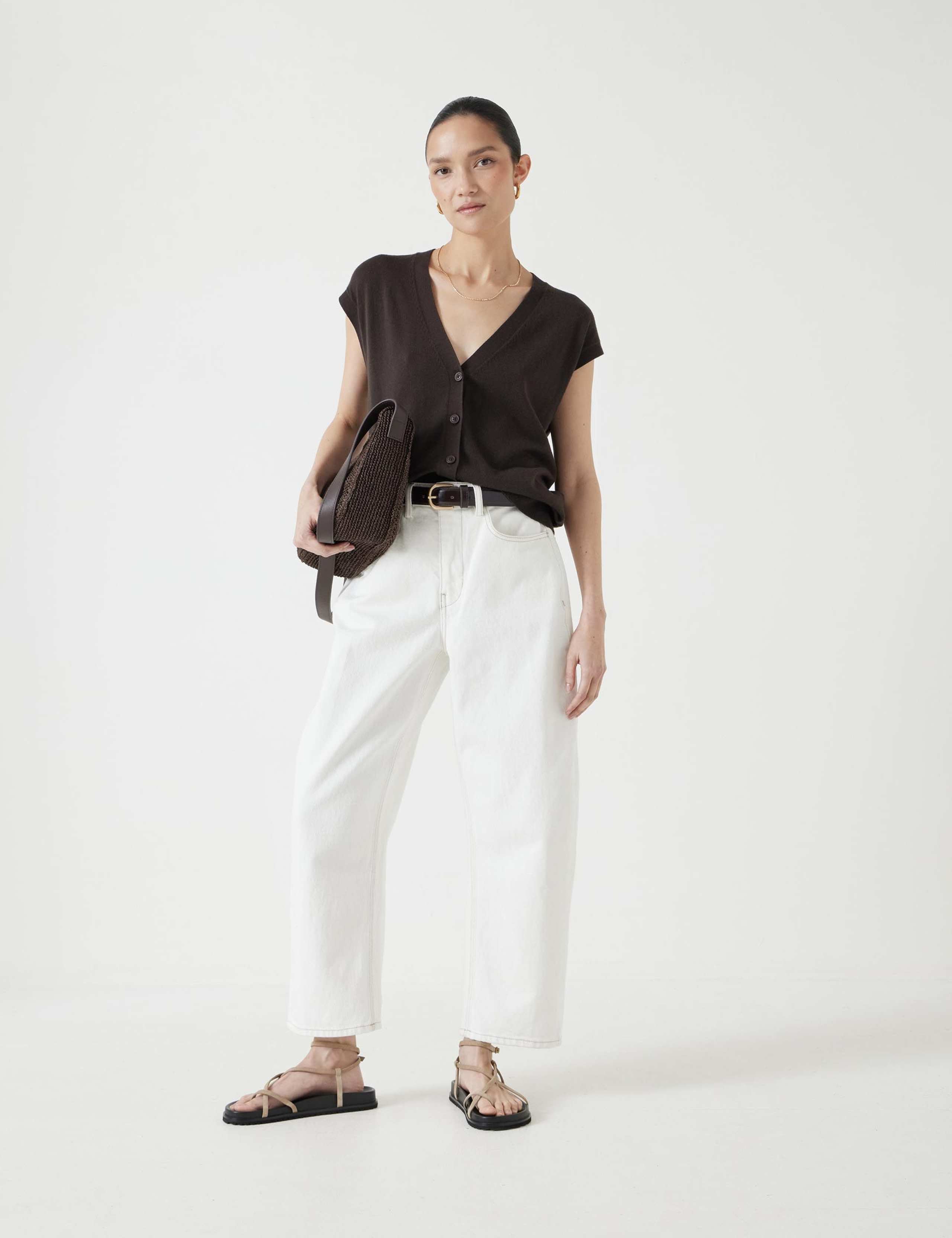 High Waisted Barrel Leg Ankle Grazer Jeans