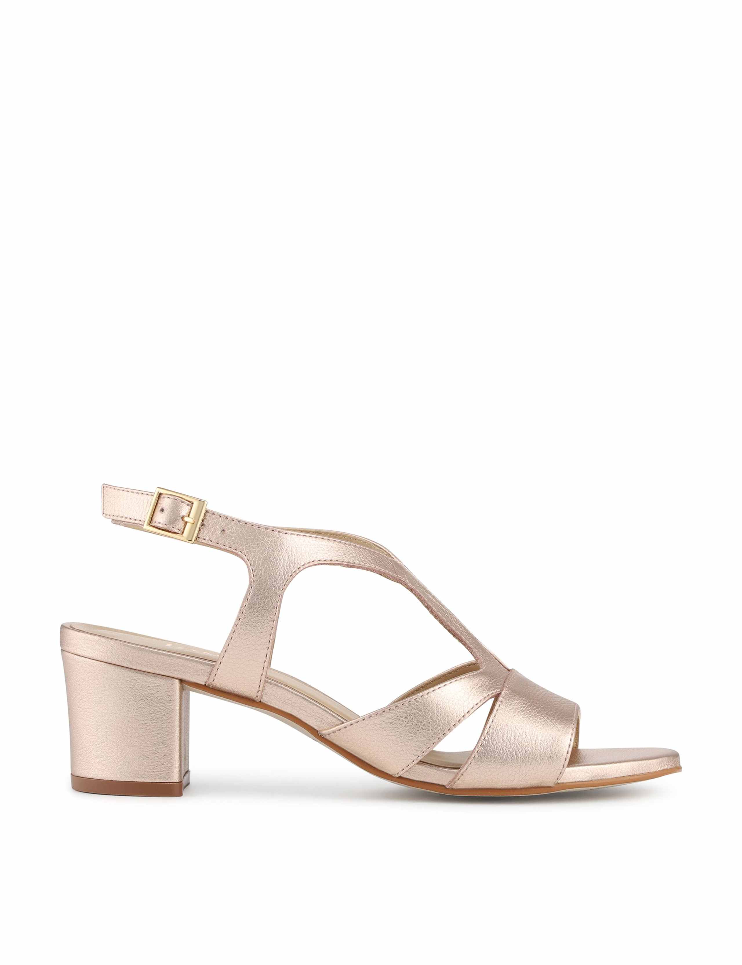 Leather Buckle Block Heel Slingback Shoes