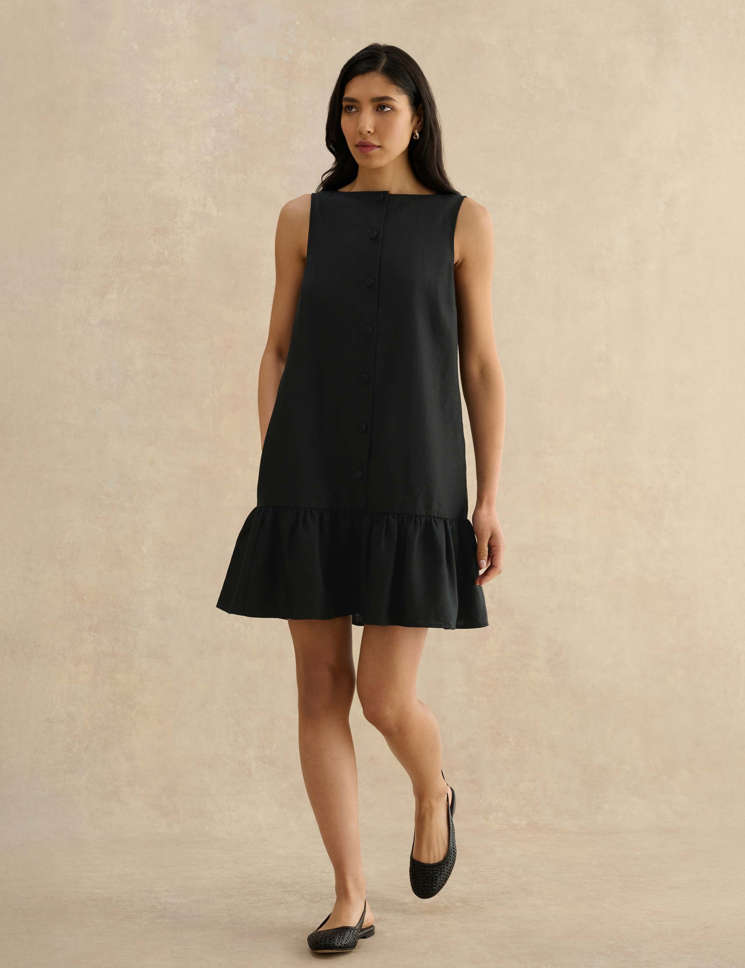 Pure Linen Button Front Mini Shift Dress