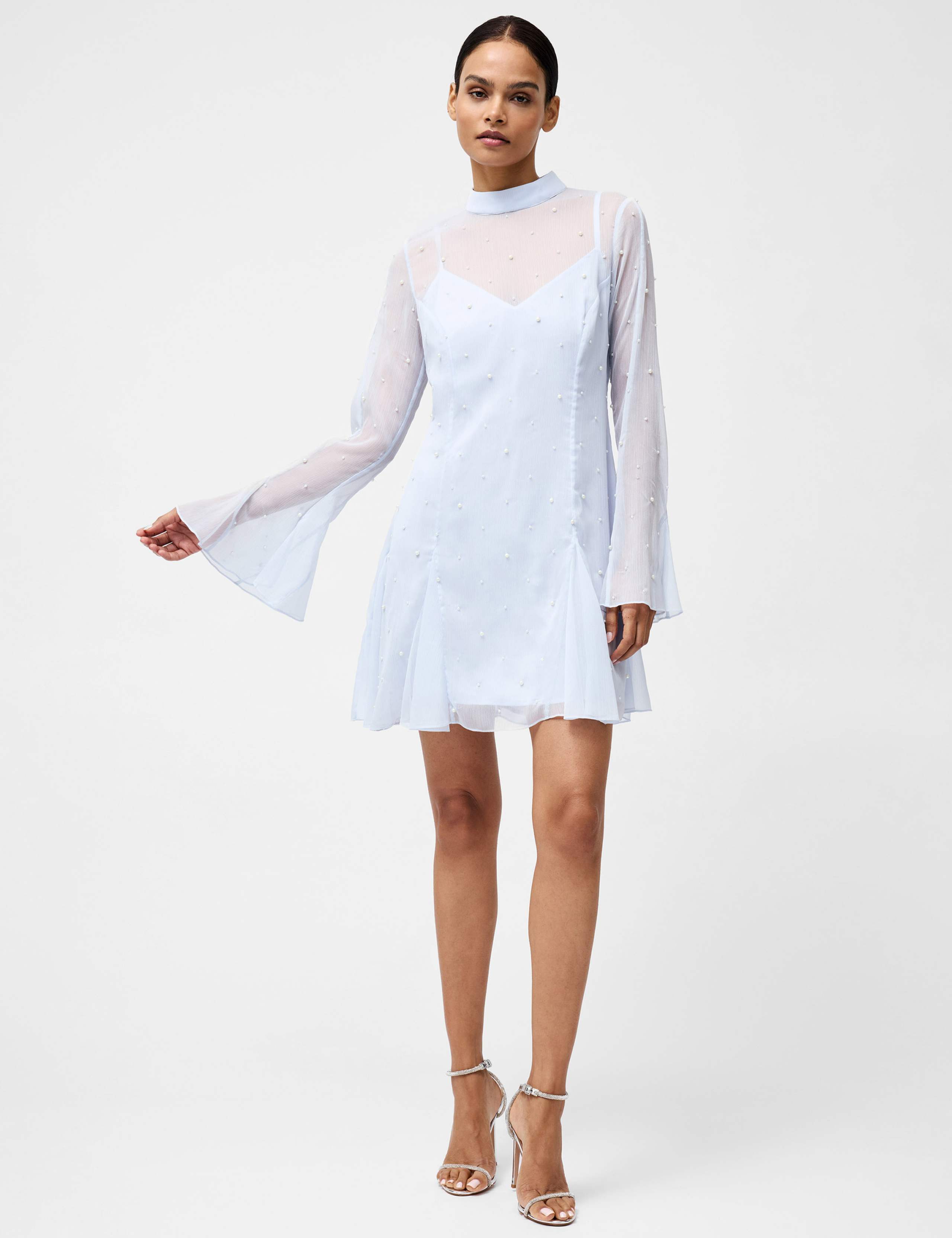 Chiffon Embellished High Neck Mini Dress