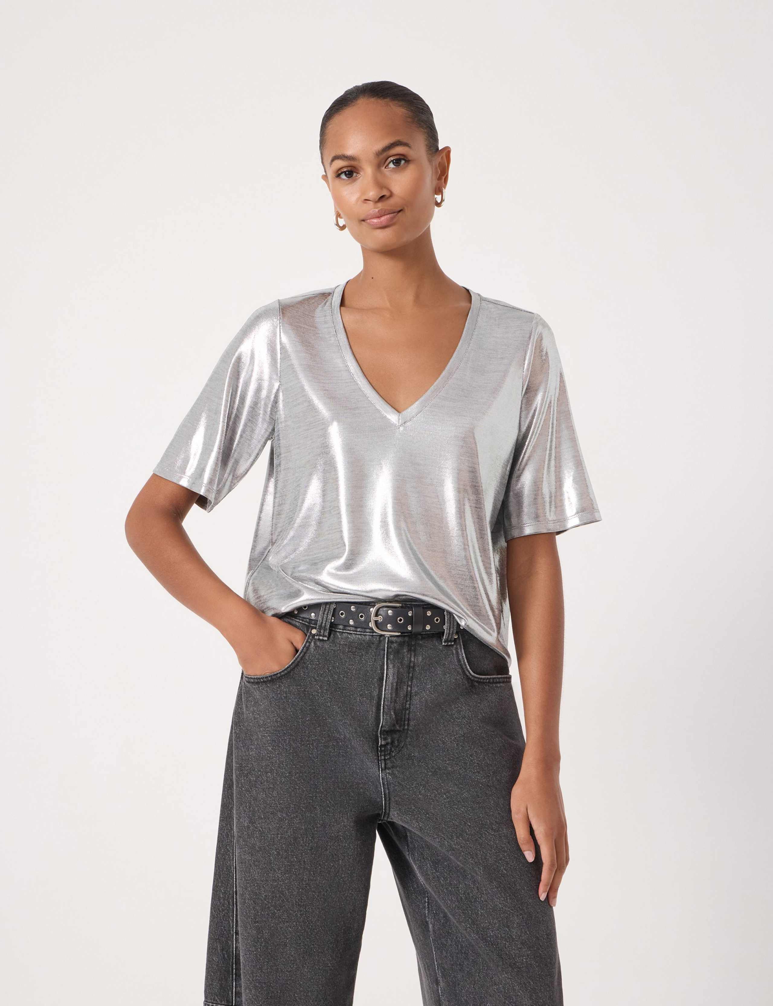 Metallic V-Neck T-Shirt