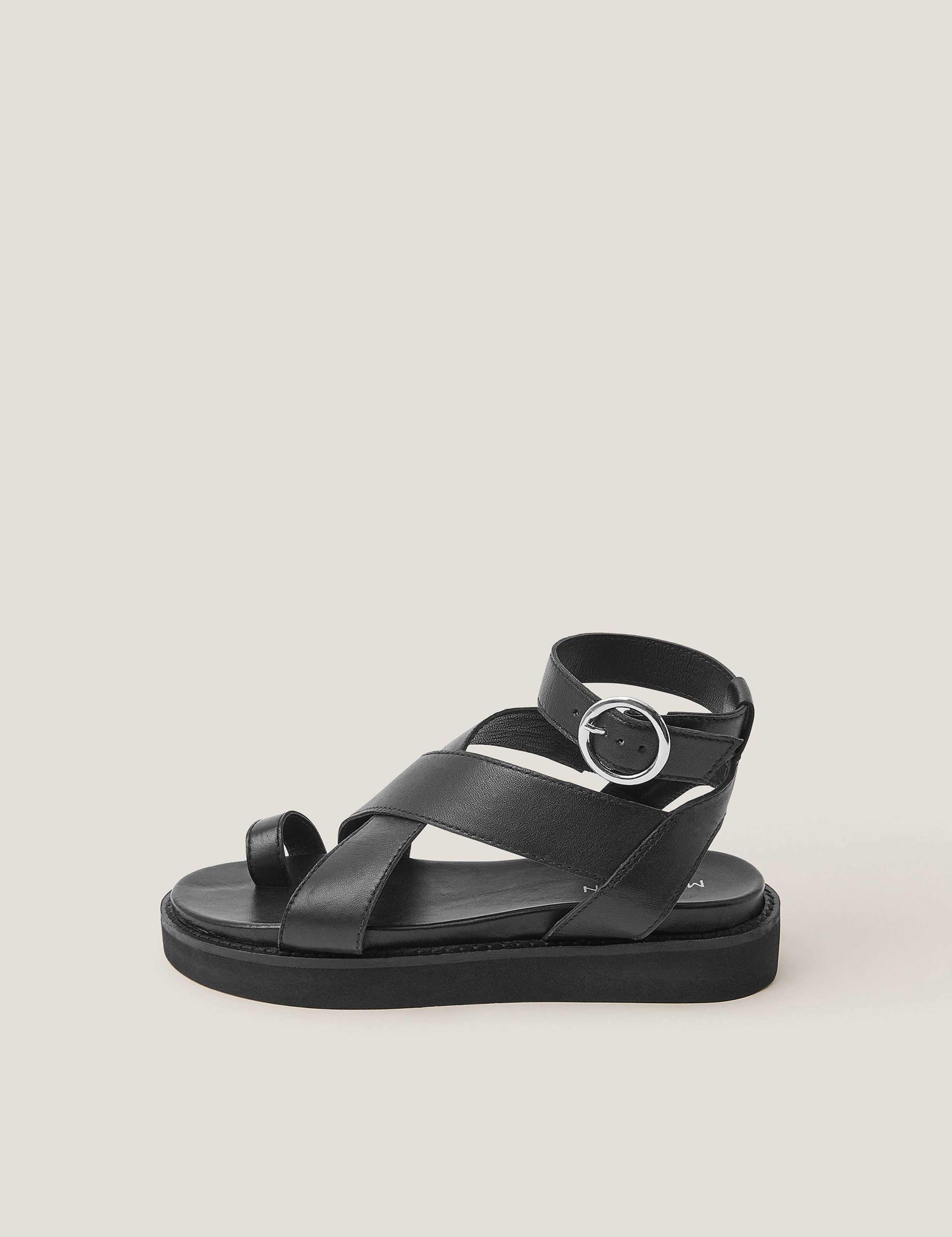 Leather Toe Strap Crossover Leather Sandals