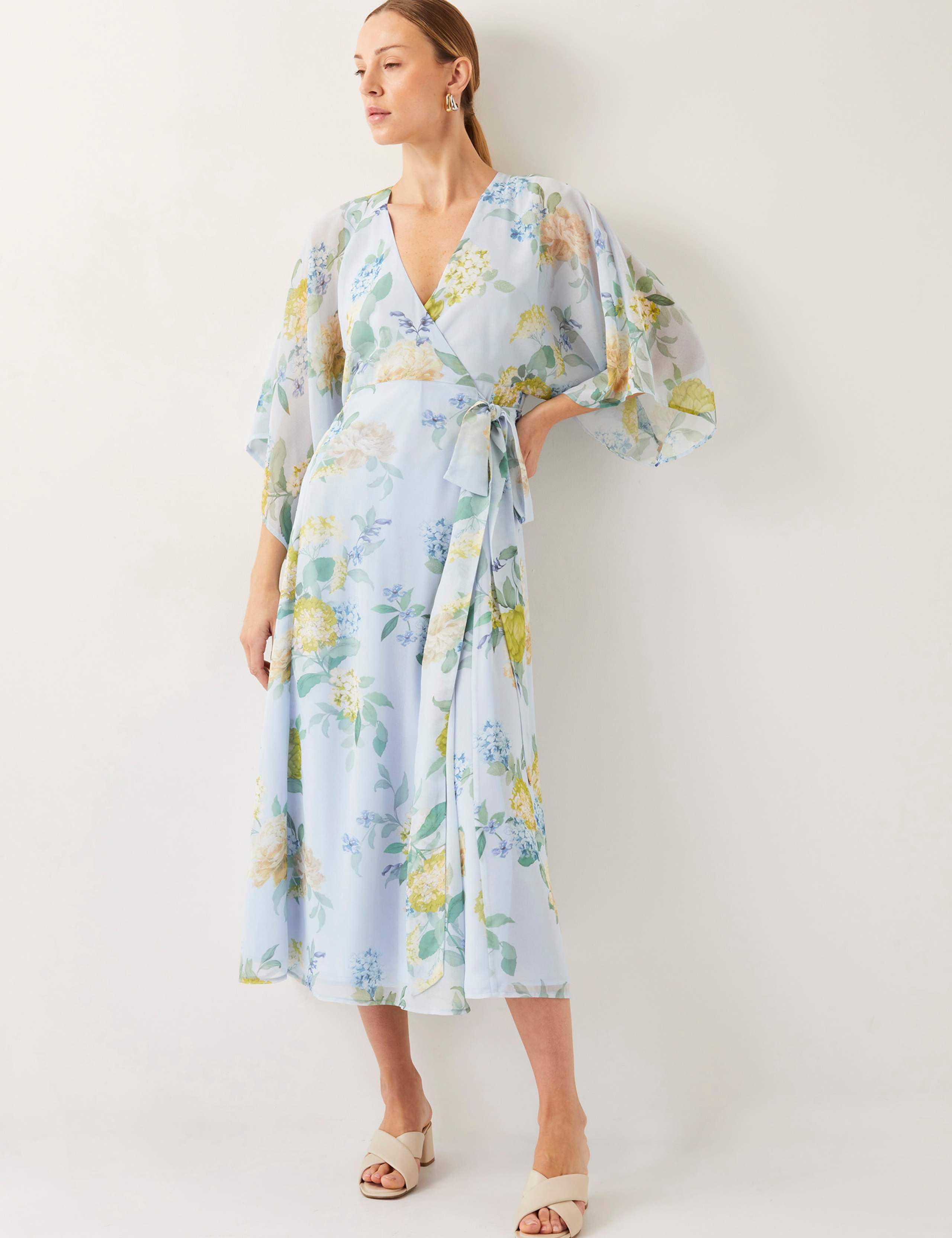 Floral V-Neck Midi Wrap Dress